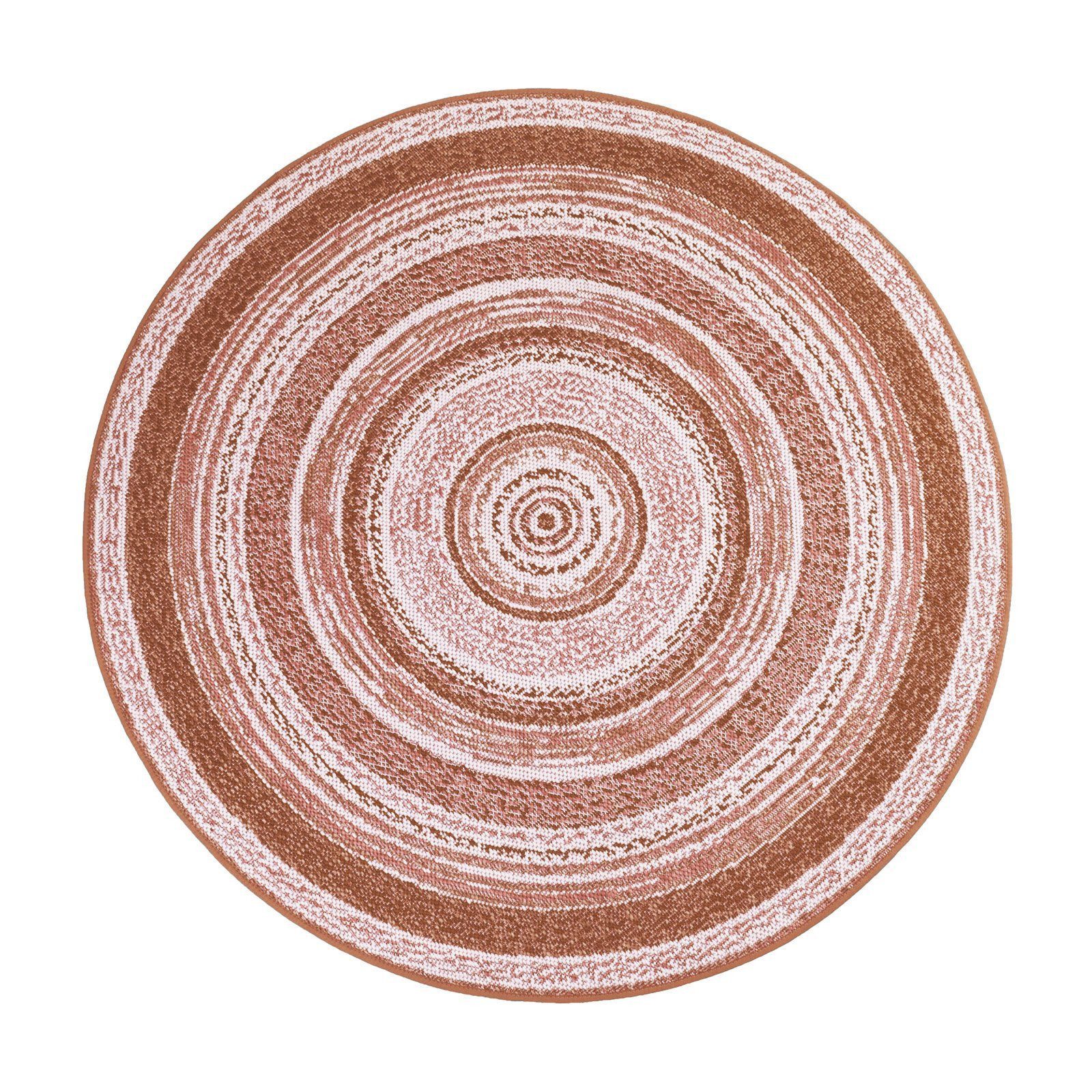 Kubus Teppich Leyla, 4 Farben, In- & Outdoor geeignet, 100% Polypropylen, Rund, Höhe: 7 mm, pflegeleicht, Wohnzimmer