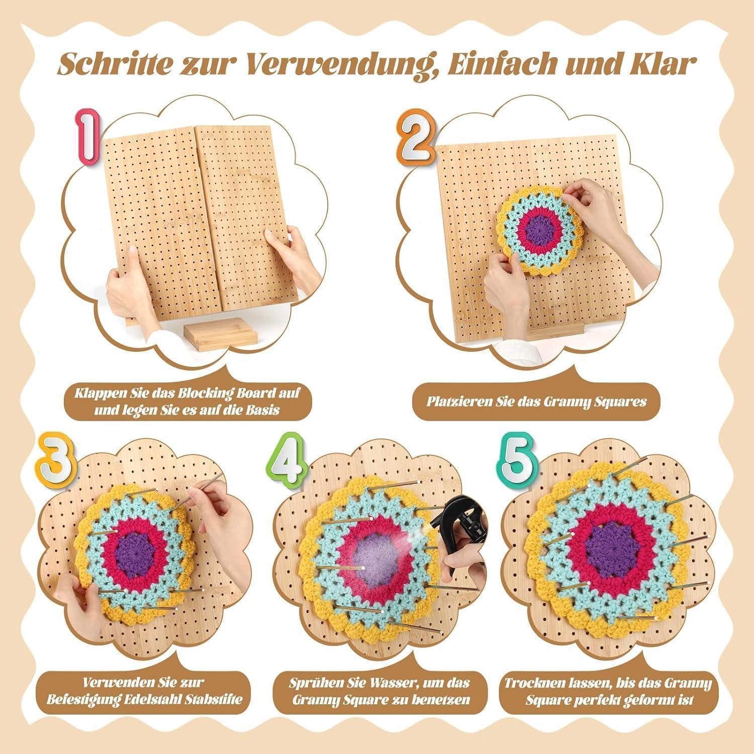 LuxusKollektion Häkelnadeln Großes Blocking Board 33x33 cm für Granny Squares Spannen mit 30 – Bild 4 von 5