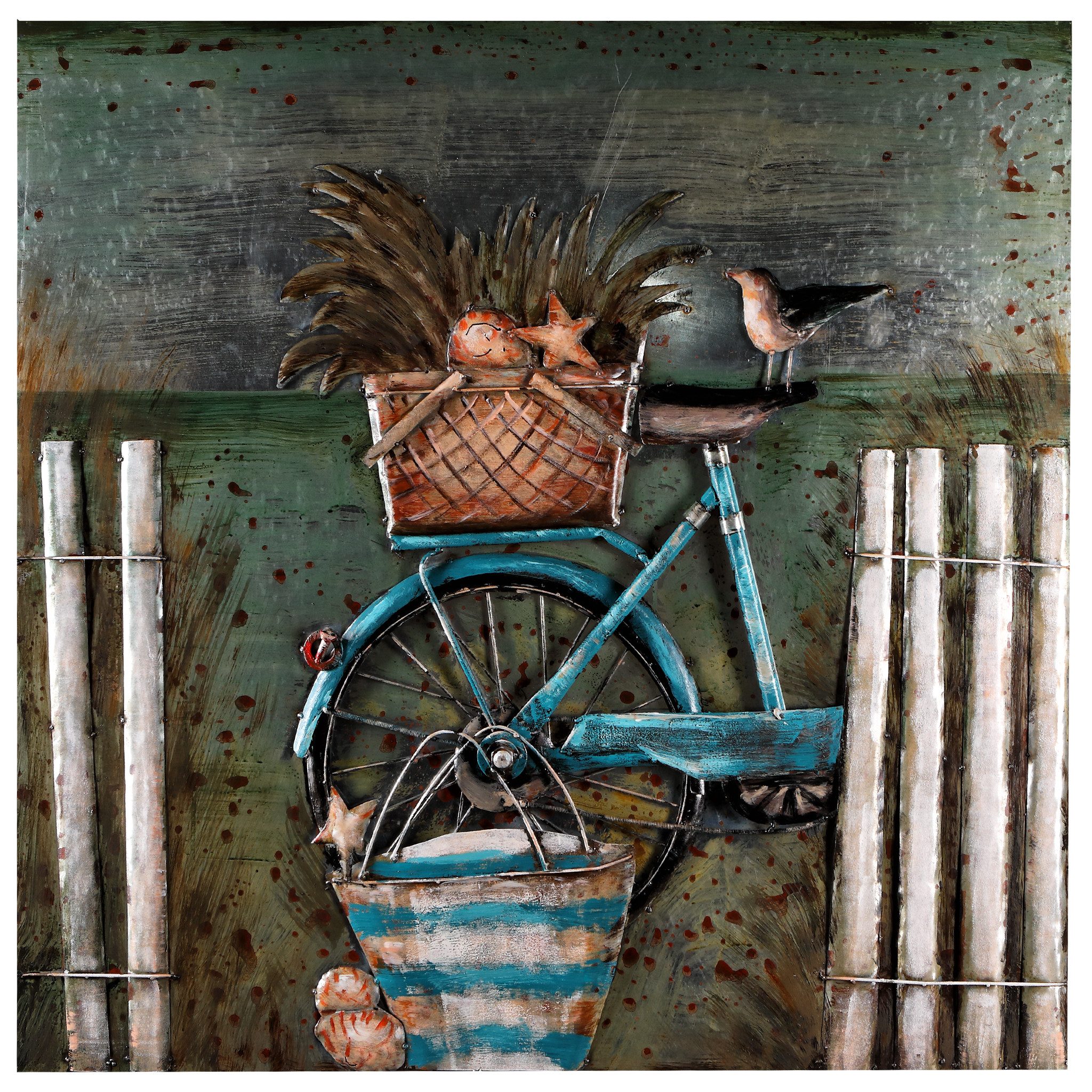 Home4Living Metallbild Wandbild Relief Unikat "Muschel Fahrrad" handgefertigt Bild, Muschel_Fahrrad, 3D-Effekt