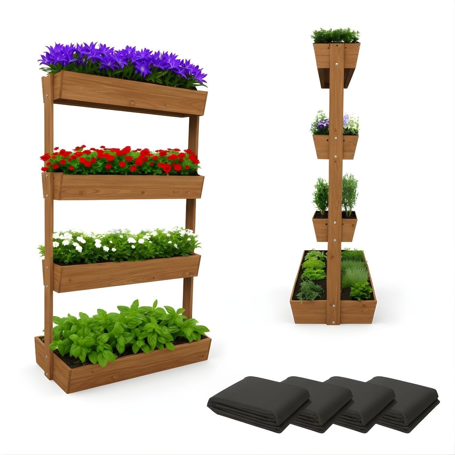 Coemo Hochbeet (1 St), Braun Vertikalbeet Holz mit 4 neigbaren Pflanzkästen Garten Frühbeet