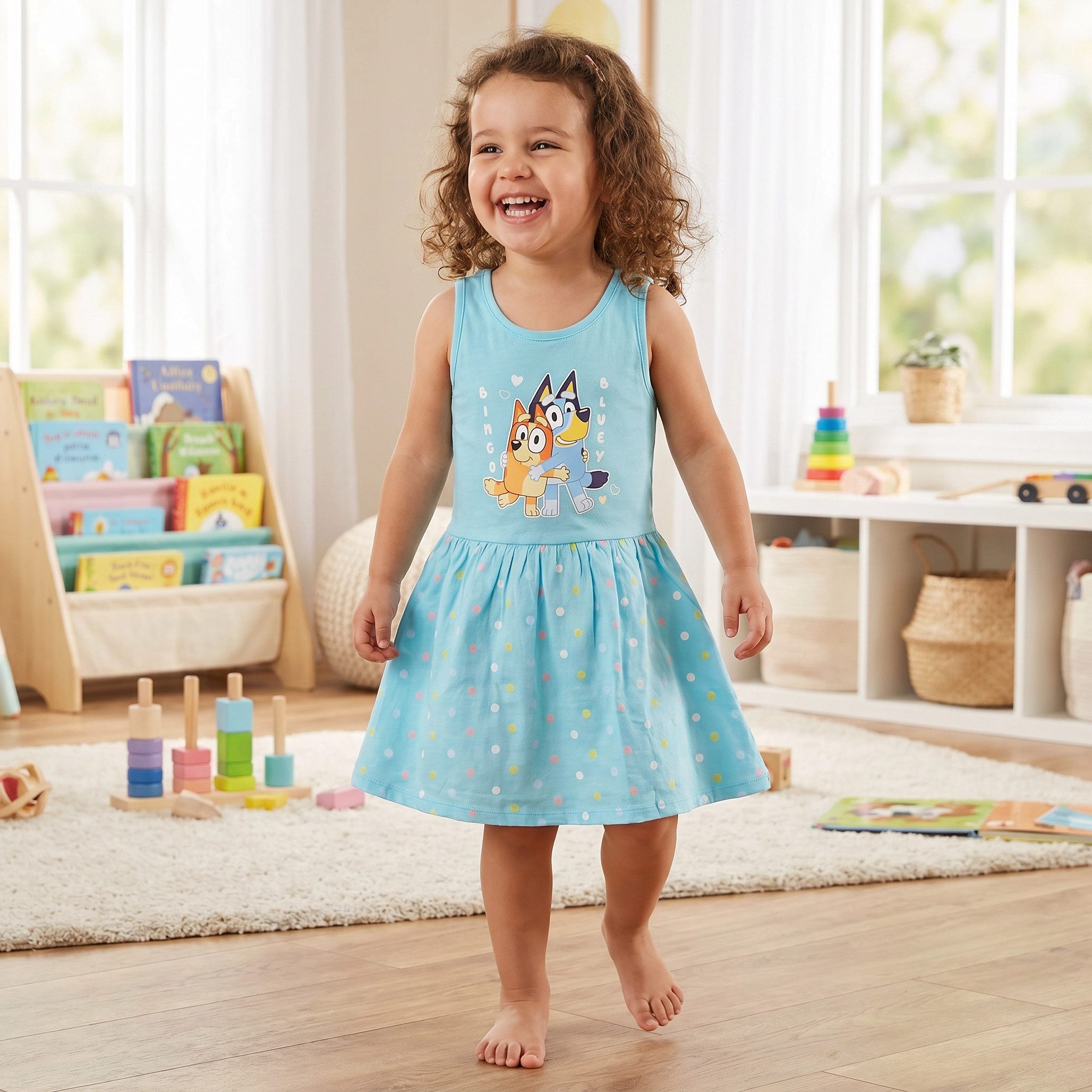 Bluey Sommerkleid Bluey Bingo Kinder Mädchen kurzarm Kleid Sommerkleid 100% Baumwolle, Gr. 92 bis 116