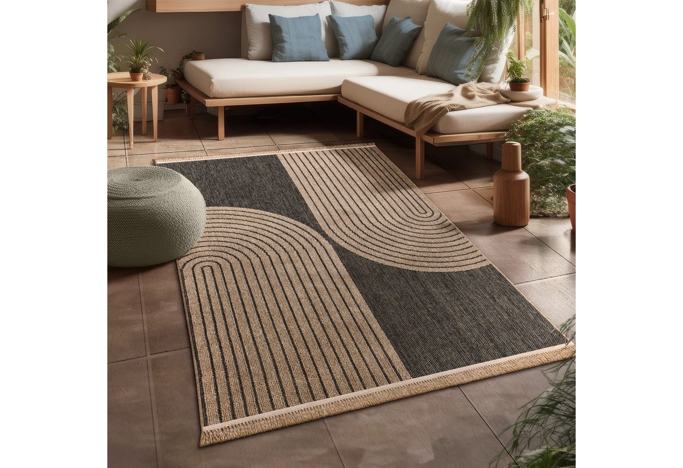 KADIMA DESIGN Outdoorteppich Natur Balkon, Terrasse schmutzabweisend Outdoor Teppich, Läufer, Höhe: 11 mm, Florhöhe: 7 mm, 100% Polypropylen, Rechteckig, 80x150cm, Anthrazit