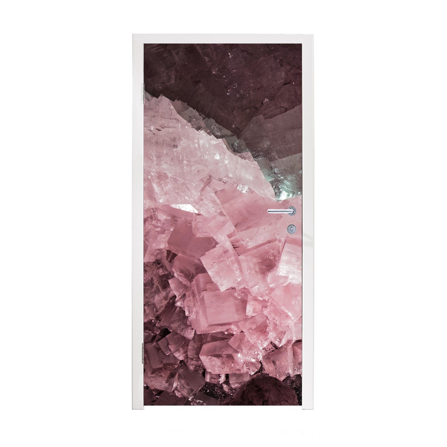 MuchoWow Türtapete Naturstein - Rosa - Kristall, Matt, bedruckt, (1 St), Fototapete für Tür, Türaufkleber, 75x205 cm