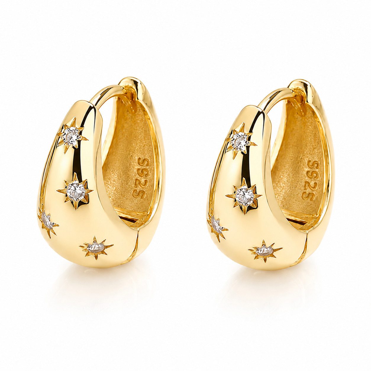 ROUGEMONT Paar Creolen Funkelnde Hoop Damen Creolen Ohrringe 14KGold 925 Silber, Echtschmuck aus 925 Sterling Silber und 14K Vergoldung
