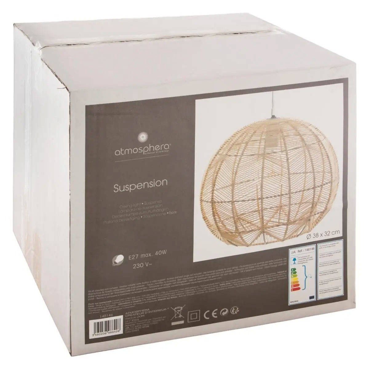 Atmosphera Créateur d'intérieur Pendelleuchte Hängeleuchte über Esstisch KITA, Rattan, Ø 38 cm, Leuchte mit Dekofunktion, ohne Leuchtmittel – Bild 5 von 5