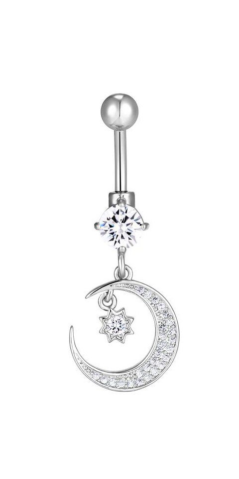 Karisma Bauchnabelpiercing Anhänger Edelstahl 316L Mond/Stern Zirkonia Weiss HB378