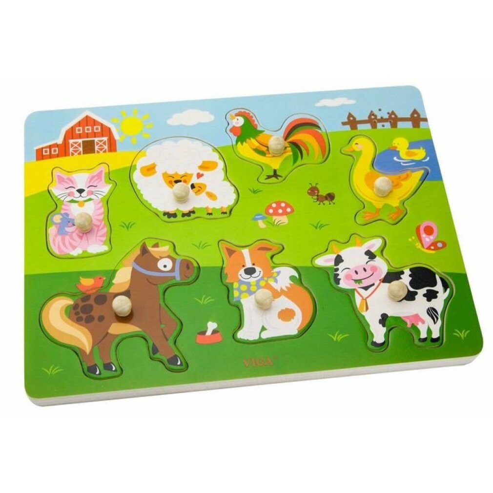 Viga® Holzspielzeug Puzzle VIGA Holzpuzzle mit Geräuschen Haustiere, Puzzleteile