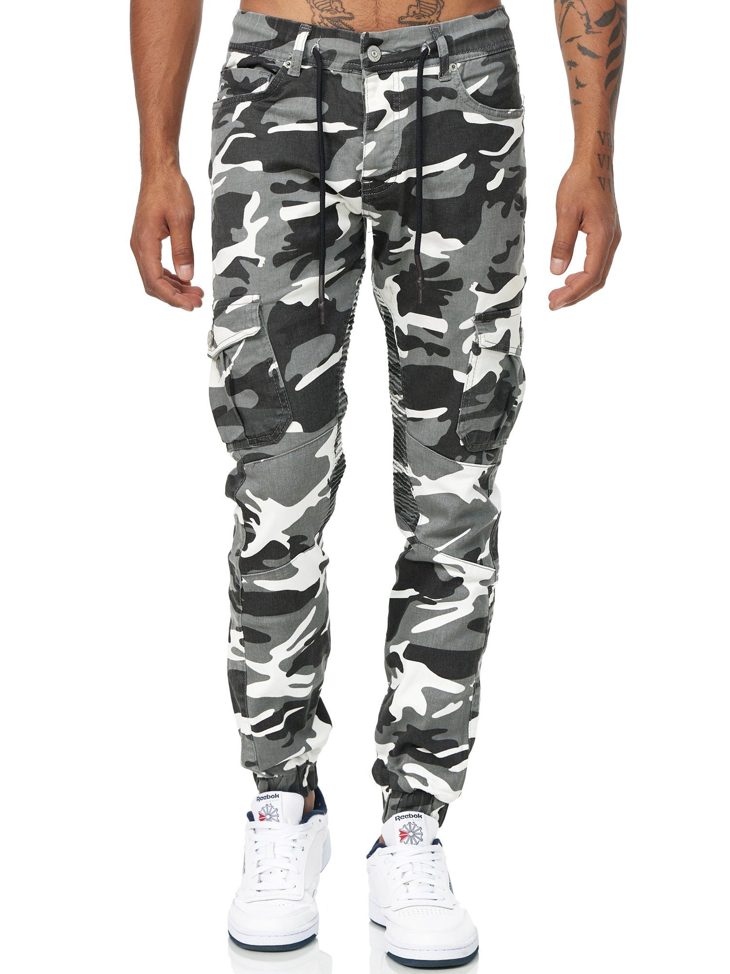 Slim Herren Camouflage Code47 Slim Jeans Männer Chinohose Hose Slim-fit-Jeans 3207C Weiß Fit Designer Chino