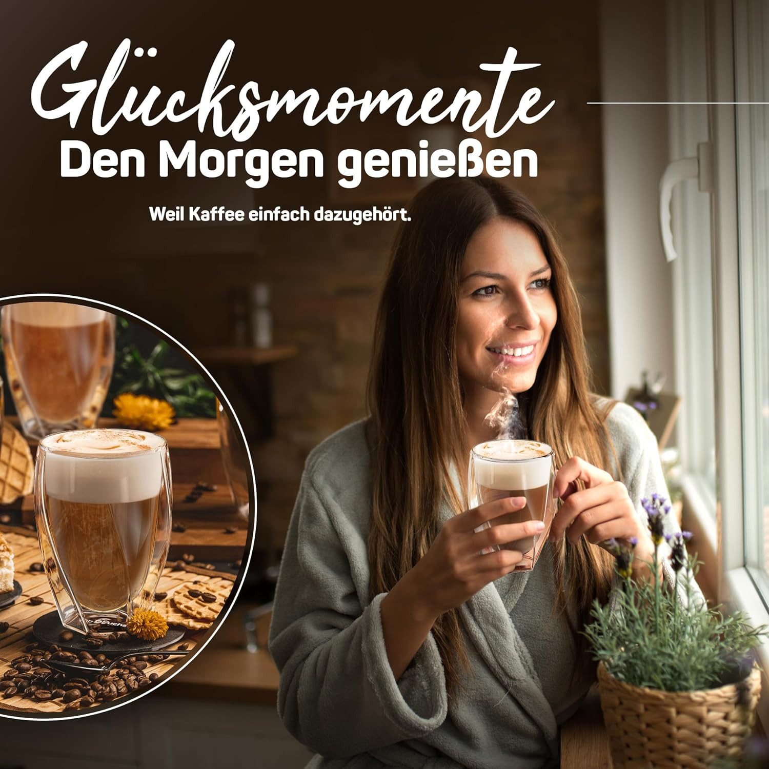ElbFuchs Latte-Macchiato-Glas Barcelona Curved, 350ml, Borosilikatglas, 4-tlg., Borosilikatglas, Doppelwandiger Thermoeffekt – Bild 2 von 5
