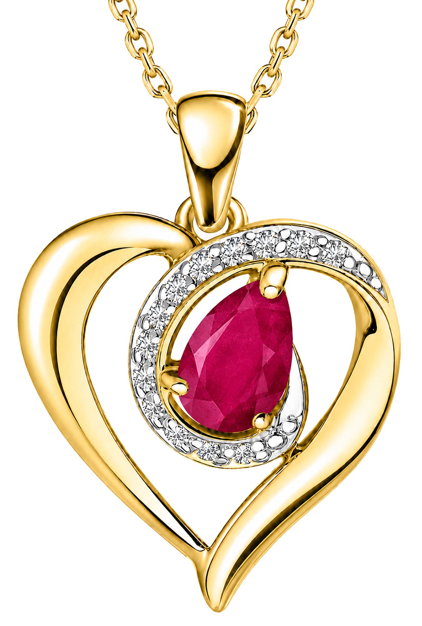 Limana Herzkette echter Edelstein Damen Kette mit Herz Anhänger 925 Silber gold (Geschenk für Frauen Freundin Schmuck inkl. Dose und Tasche), Geburtstag Weihnachten Jahrestag Hochzeitstag Valentinstag