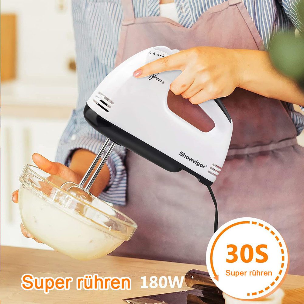 TUWENA Handmixer Handgemachter Mischer-Elektromischer, 7-Speed-Mixer mit 5 Mixer, 2 Mixer, 2 Teighaken, 1 Ei -Schneebesen