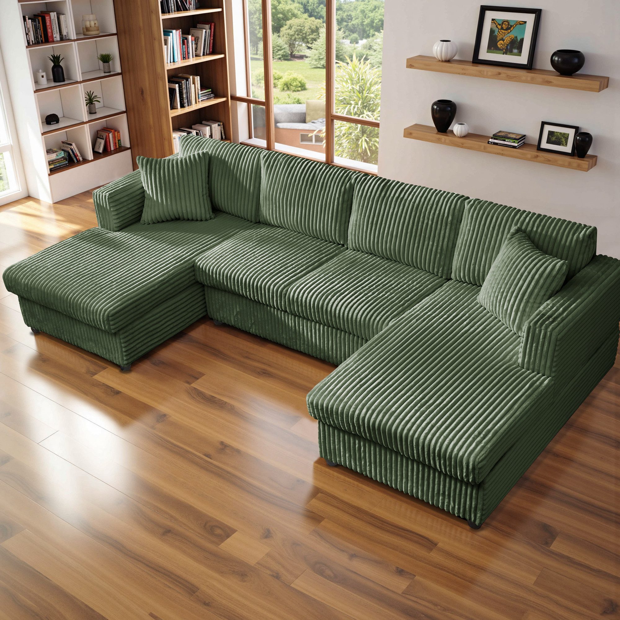 YHL Voyura Big-Sofa Ecksofa YHL Voyura U-Form grün - Corduroy, Wohnlandscha günstig online kaufen
