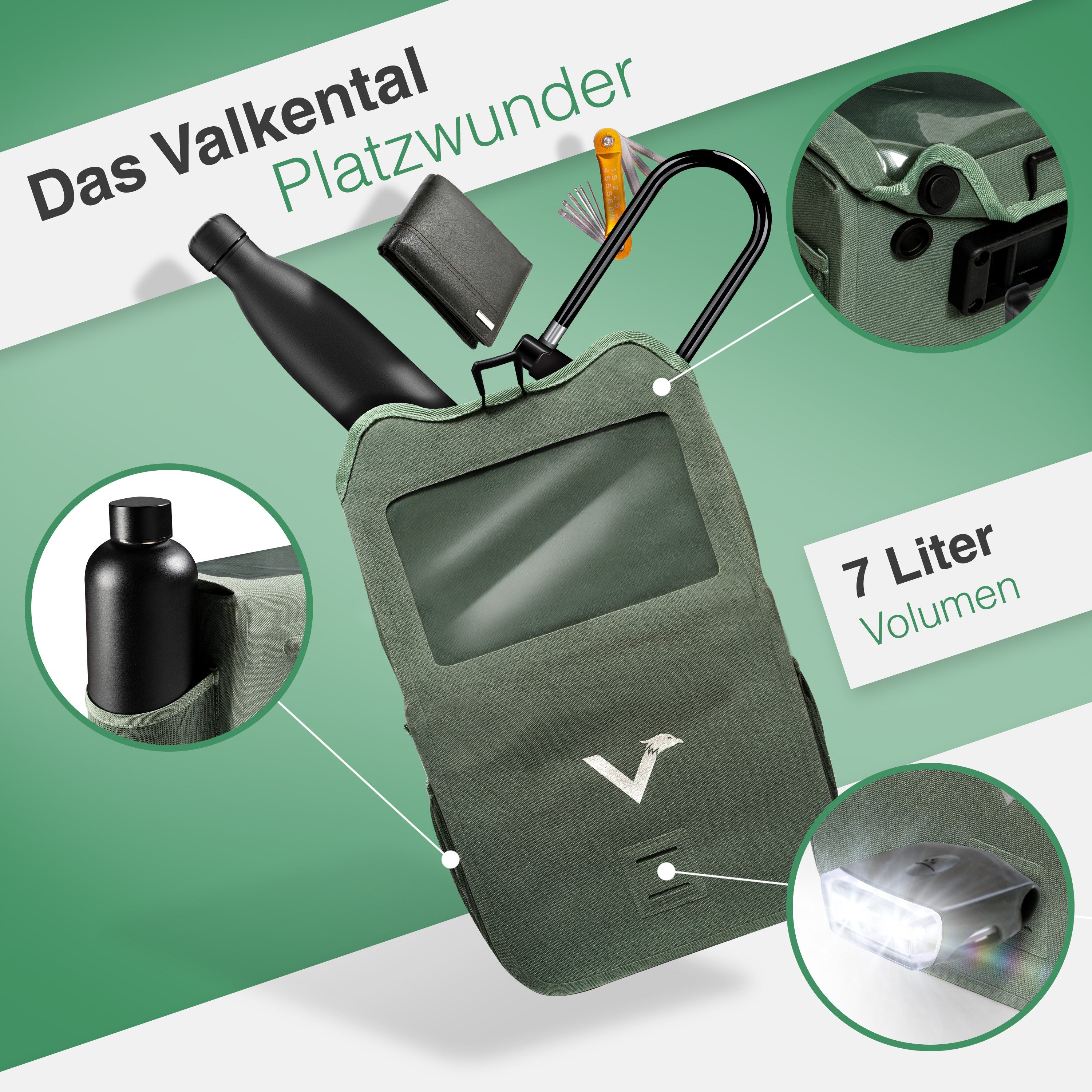 Valkental Lenkertasche Fahrradtasche vorne mit Handyfach, Klickfix-kompatibel, wasserdicht & reflektierend