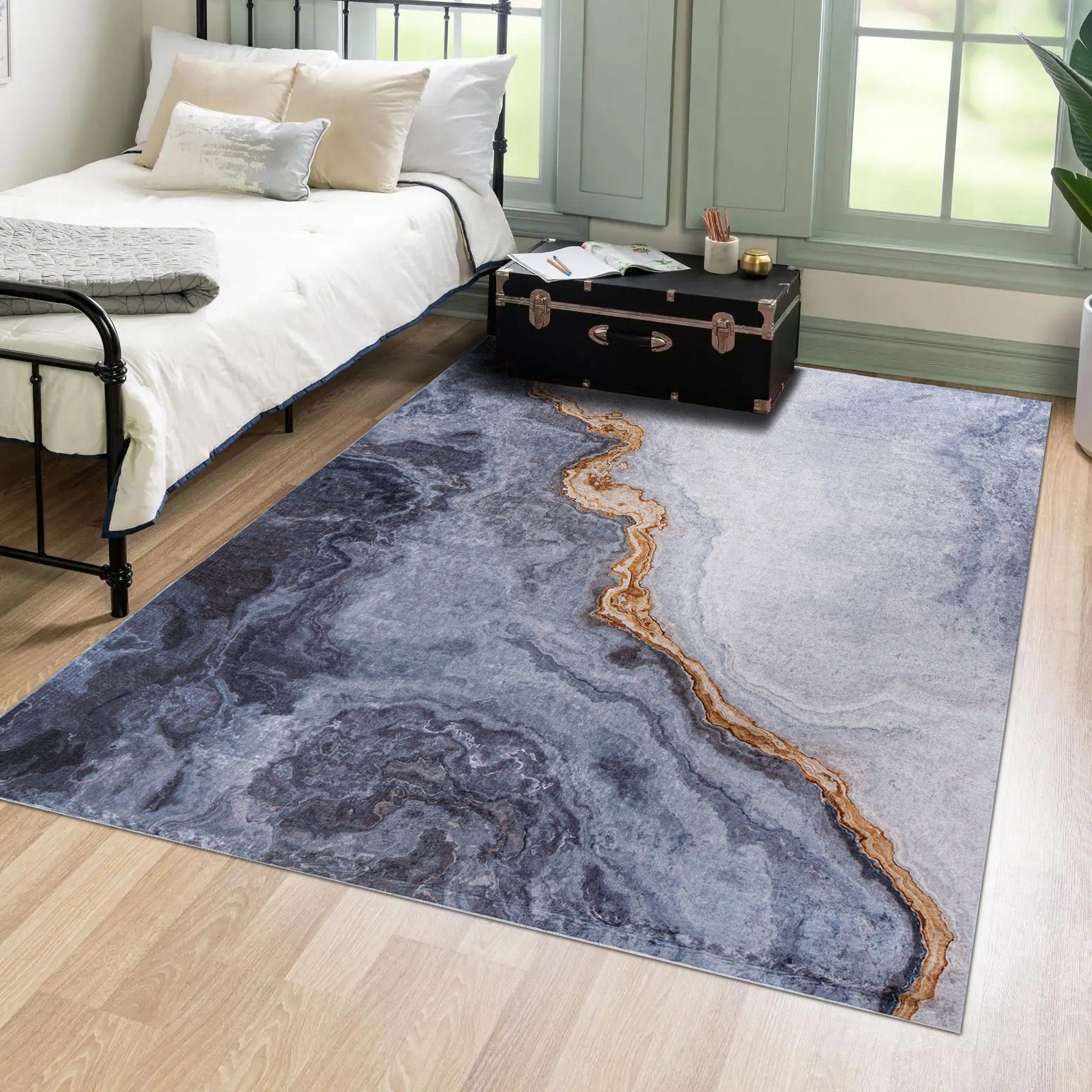 Mazovia Designteppich Modern Teppich für Wohnzimmer, Schlafzimmer, Esszimmer, 80 x 150 cm, Kurflor, Waschbar in Waschmaschine, Höhe 5 mm, Rutschfest