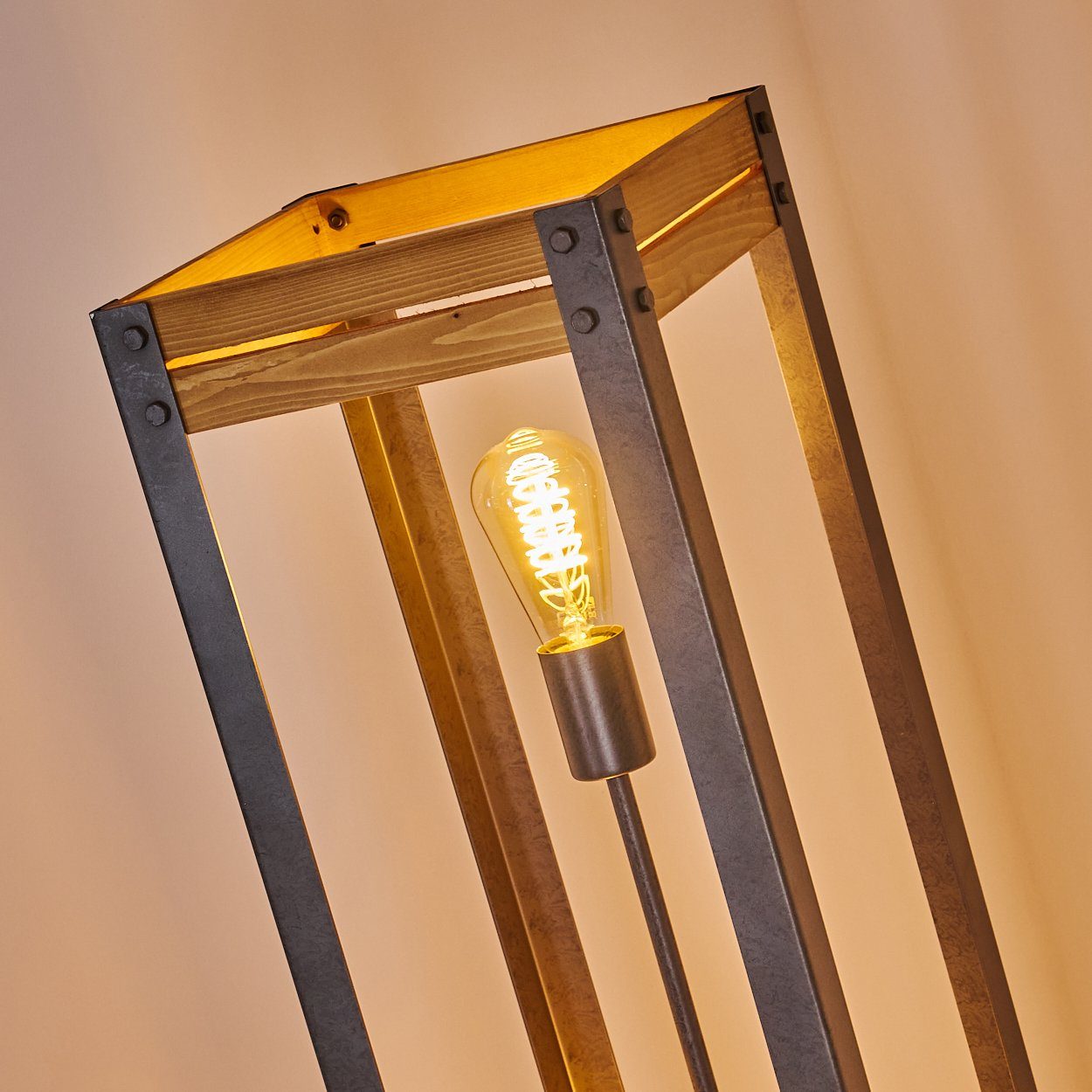 Kabel Fußschalter mit »Volpi« Metall/Holz Leuchtmittel, aus ohne Silber/Braun, Leuchte 3xE27, am Vintage Stehlampe Stehleuchte hofstein in