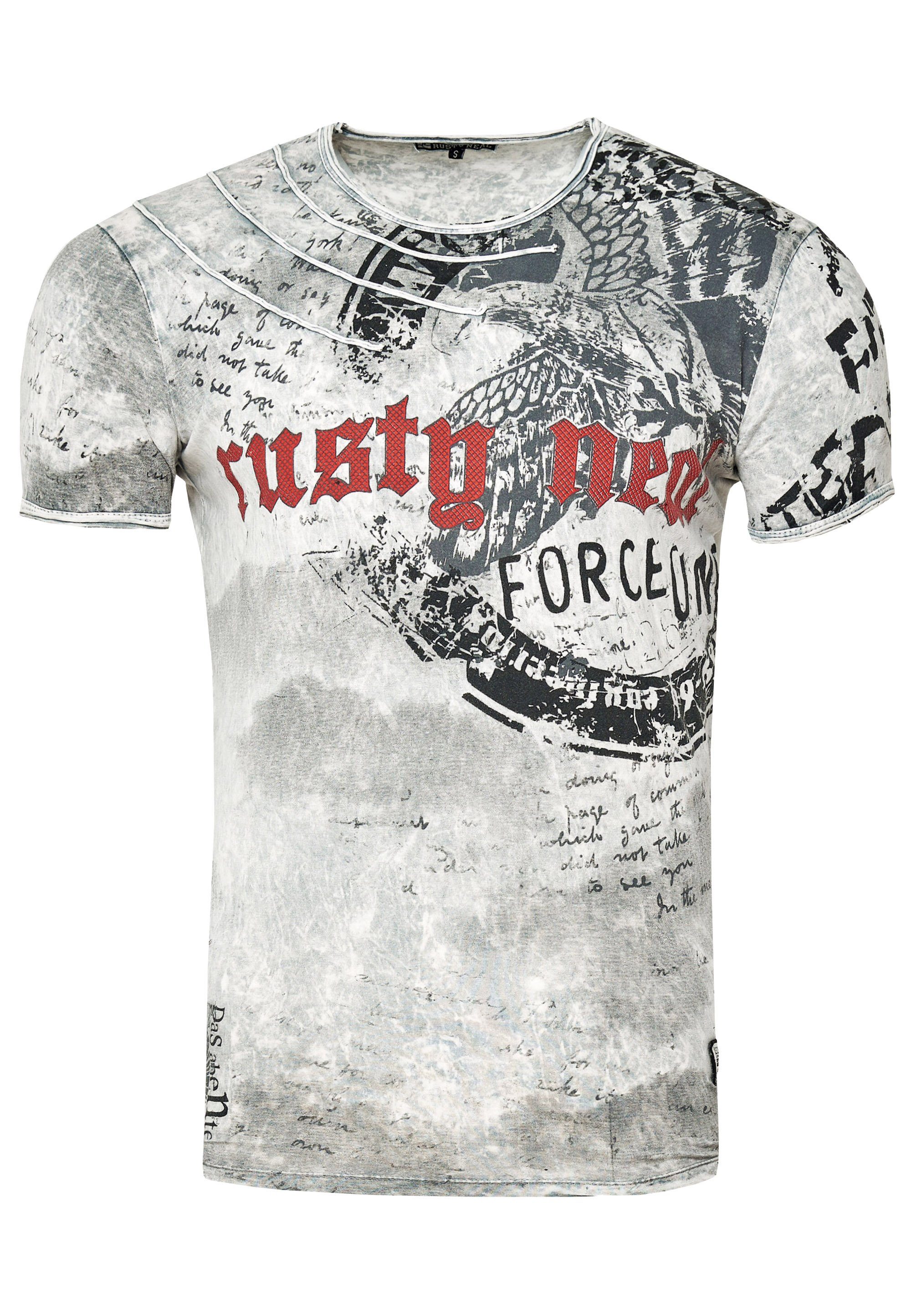 Print hellgrau T-Shirt eindrucksvollem Neal Rusty mit