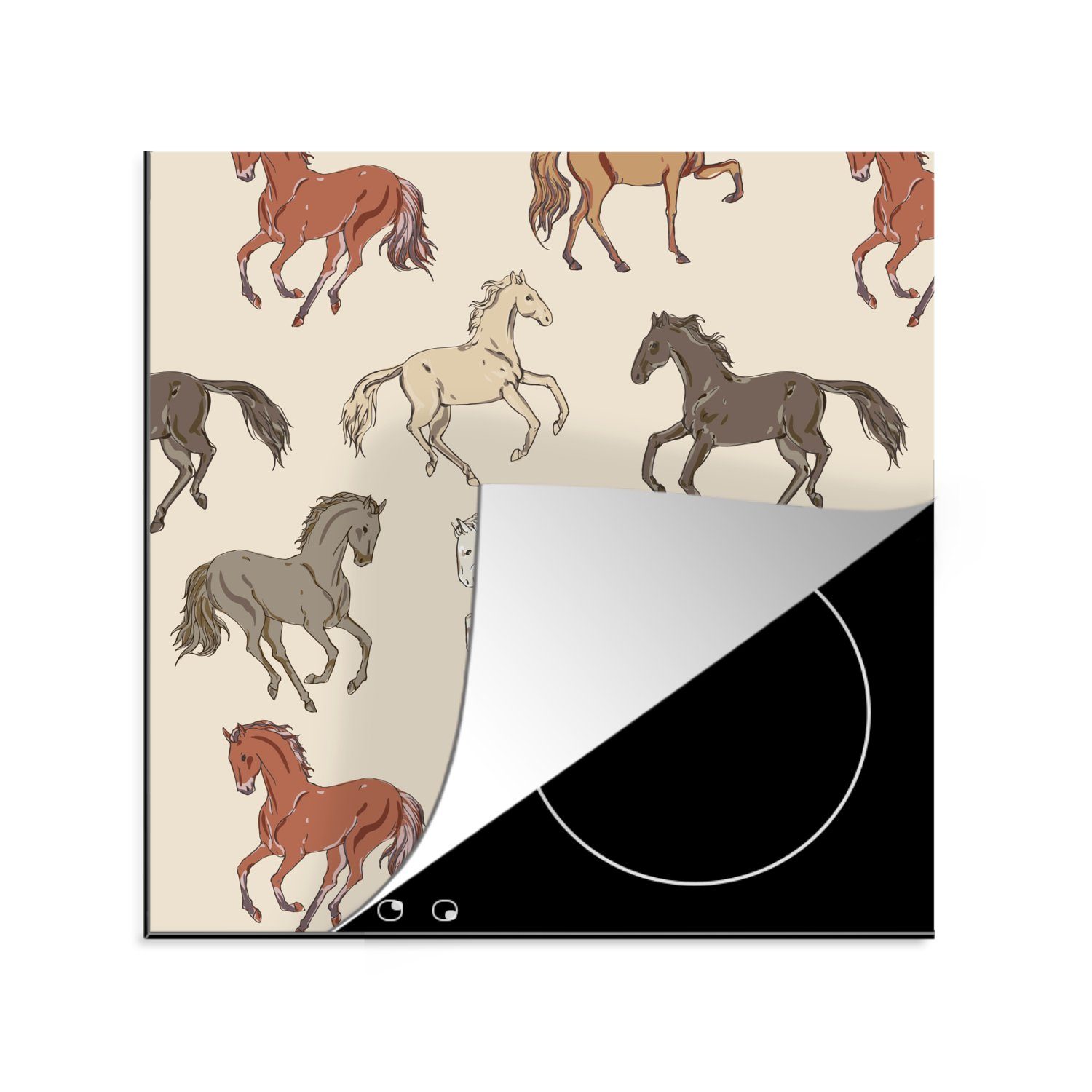 MuchoWow Herdblende-/Abdeckplatte Pferde - Rosa - Muster - Mädchen - Kinder - Mädchen, Vinyl, (1 tlg), 78x78 cm, Ceranfeldabdeckung, Arbeitsplatte für küche