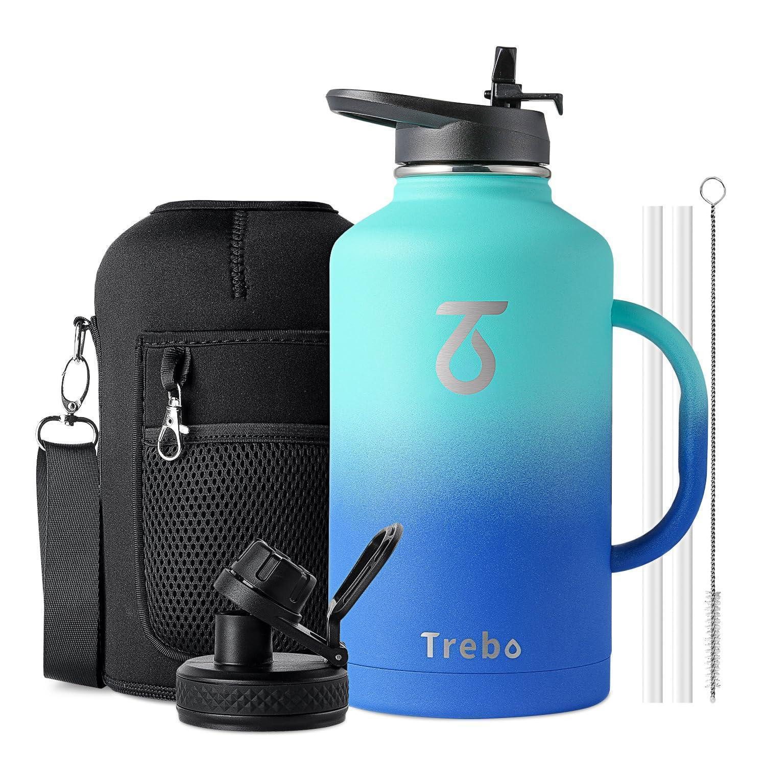 LuxusKollektion Isolierflasche Trinkflasche Edelstahl 2L Blau m. Beutel Griff