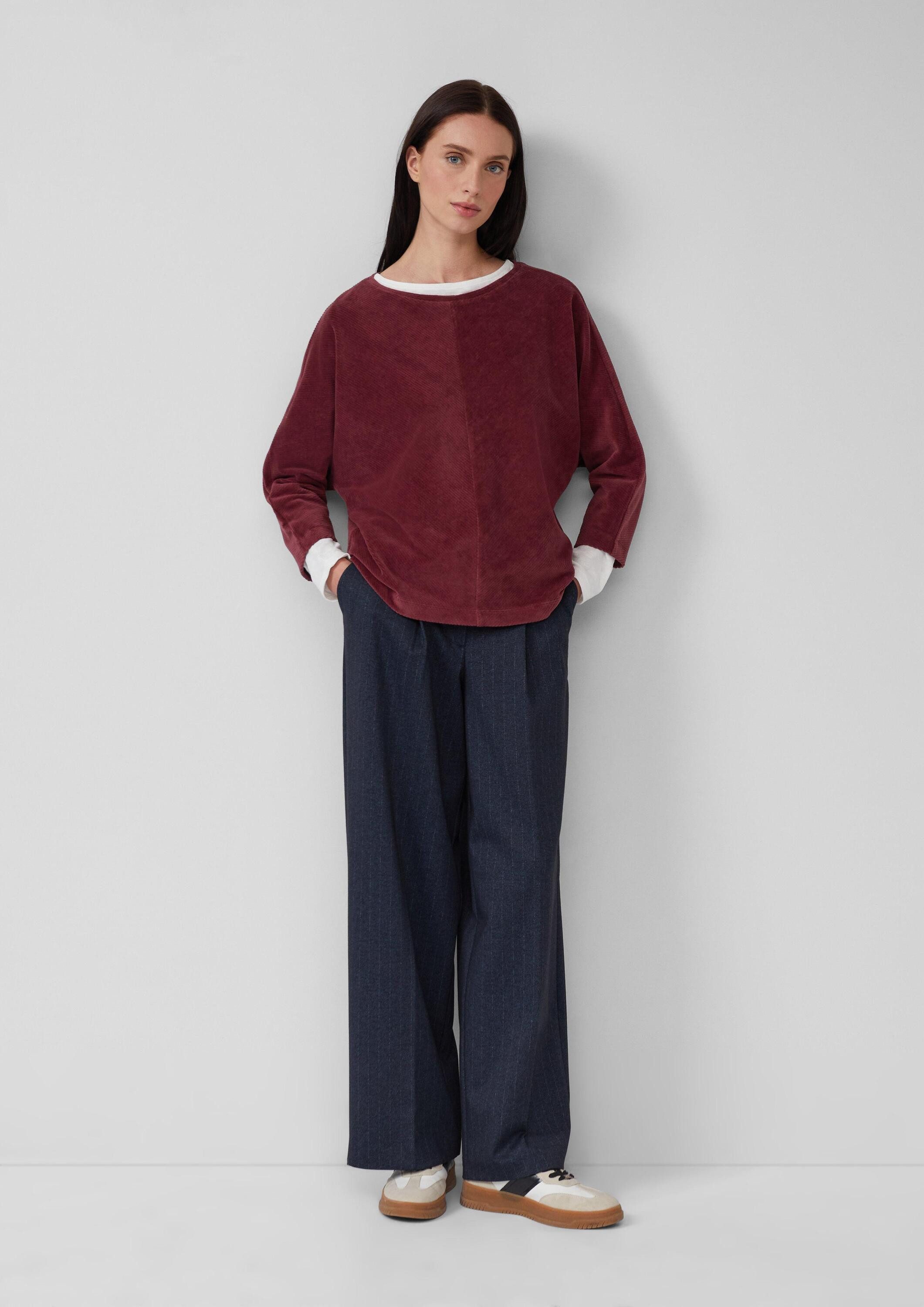 s.Oliver 3/4 Arm-Pullover Sweatshirt Cord-Shirt mit Teilungsnaht und Fledermausärmeln