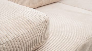 Massivart® Schlafsofa DUBLIN Cord creme 200 cm mit Bettfunktion / Cordsofa, Bettkasten, Wellenunterfederung, 2 Rückenkissen, 2 Armlehnkissen