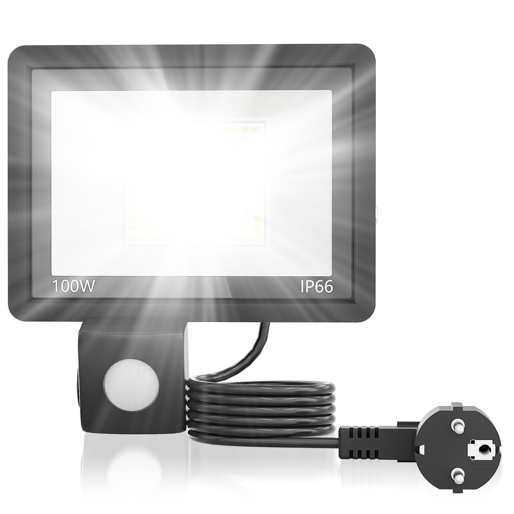 FIVMEN LED Flutlichtstrahler LED Strahler mit Bewegungsmelder 100W Scheinwerfer, Aussenlampe für Garten, Innenhöfe, Garage