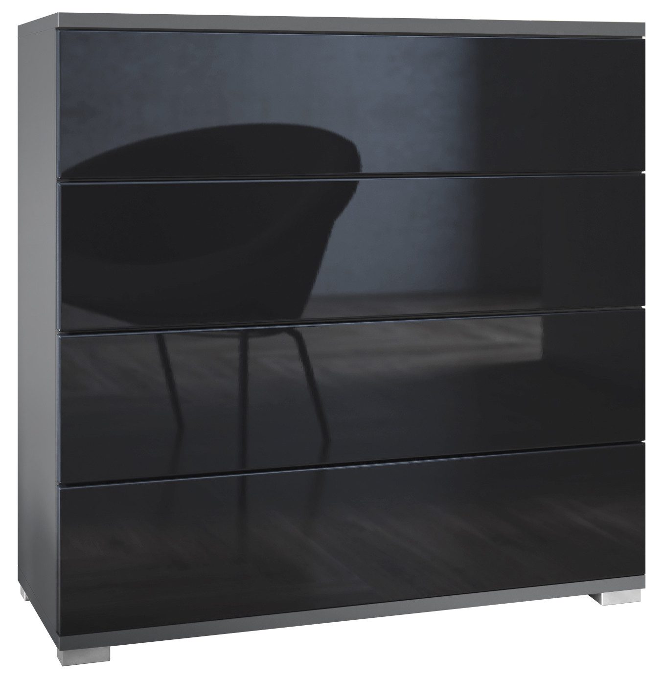 Vladon Kommode Pavos V3 (Sideboard, mit 4 Schubladen), Anthrazit matt/Schwarz Hochglanz (76 x 76 x 35 cm)