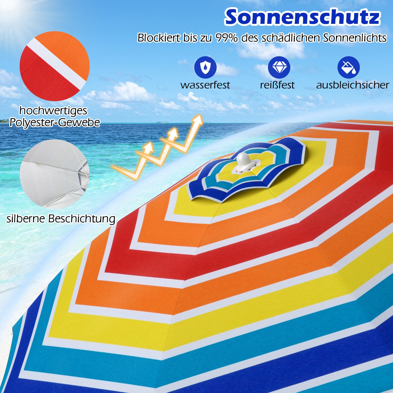 COSTWAY Sonnenschirm, LxB: 198,00x198,00 cm, UV50+, günstig online kaufen