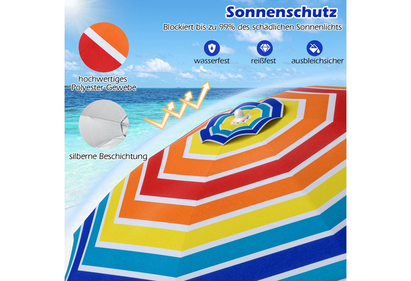 Thumbnail - COSTWAY Sonnenschirm, LxB: 198,00x198,00 cm, UV50+, mit Tragetasche