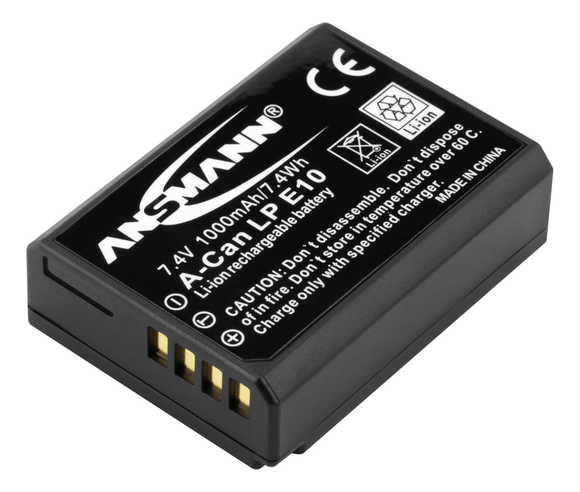 ANSMANN AG Li-Ion Akku A-Can LP E10 7,4V Typ 1000mAh, Leistungsstarke Batterie Akku 1000 mAh (7.4 V)