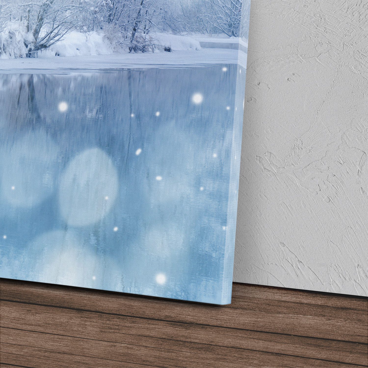 Sinus Art Leinwandbild Kunstdruck Bilder 120x60cm Winterlandschaft Fluss Schnee Winter Ufer B, (1 St)