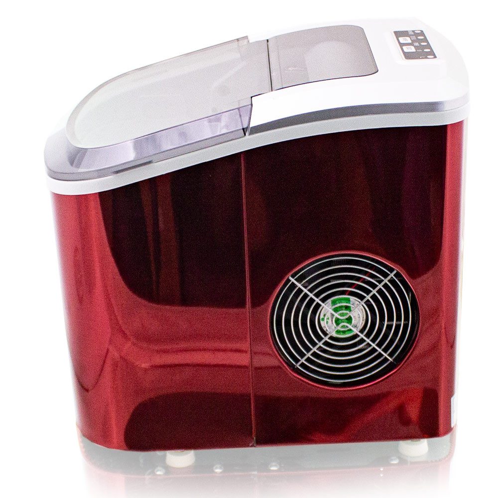 Mulano Elektrischer Eiswürfelbereiter Design Edelstahl Rot, mit transparentem Deckel MS-17106