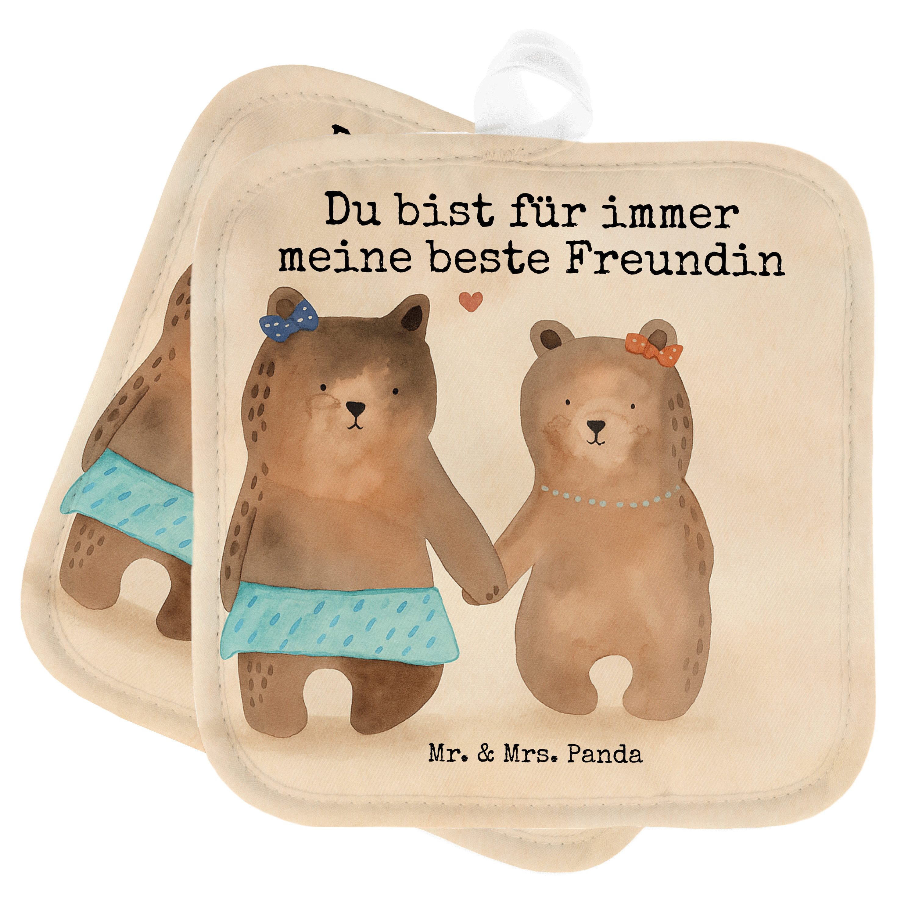 Mr. & Mrs. Panda Topflappen Bär Freundin Design, 2er Set Topflappen, Weiß, Teddy, Topfuntersetze, (Packung, 1-tlg)