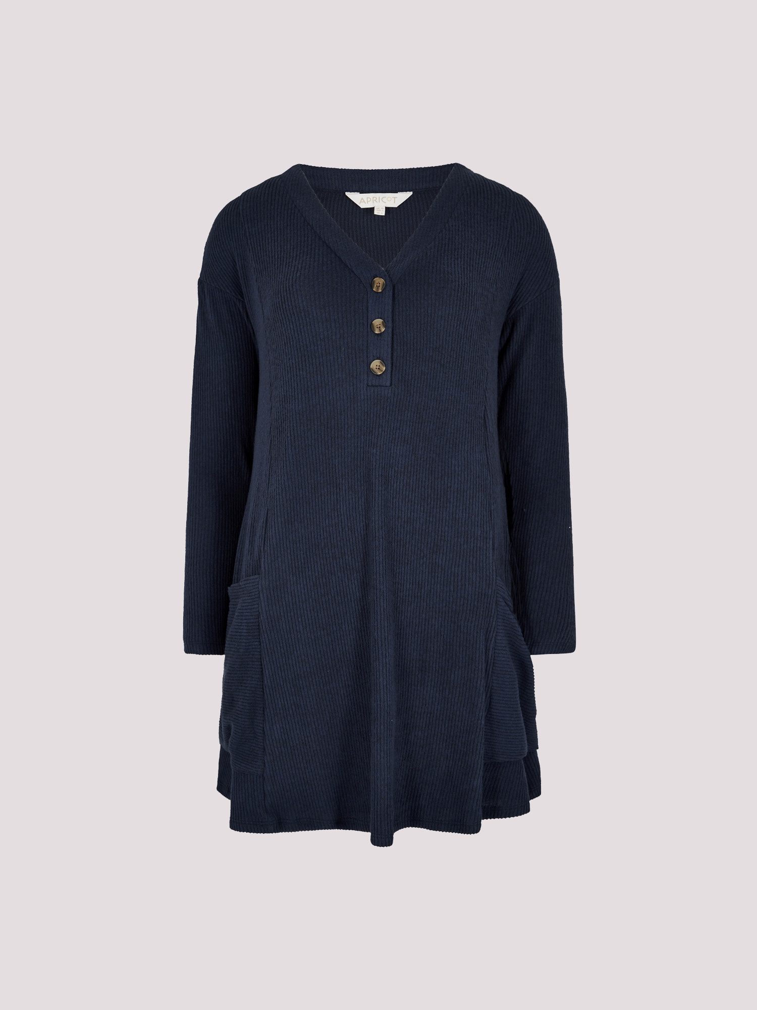 Apricot knitted swing dress with patch pockets