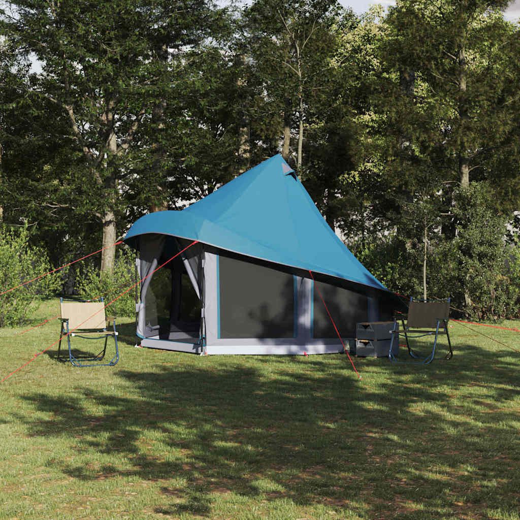 vidaXL Tipi-Zelt Tipi Zelt mit Dach mit Speicher Blau 404 x 370 x 270 cm Taft, Personen: 6 (1 tlg)