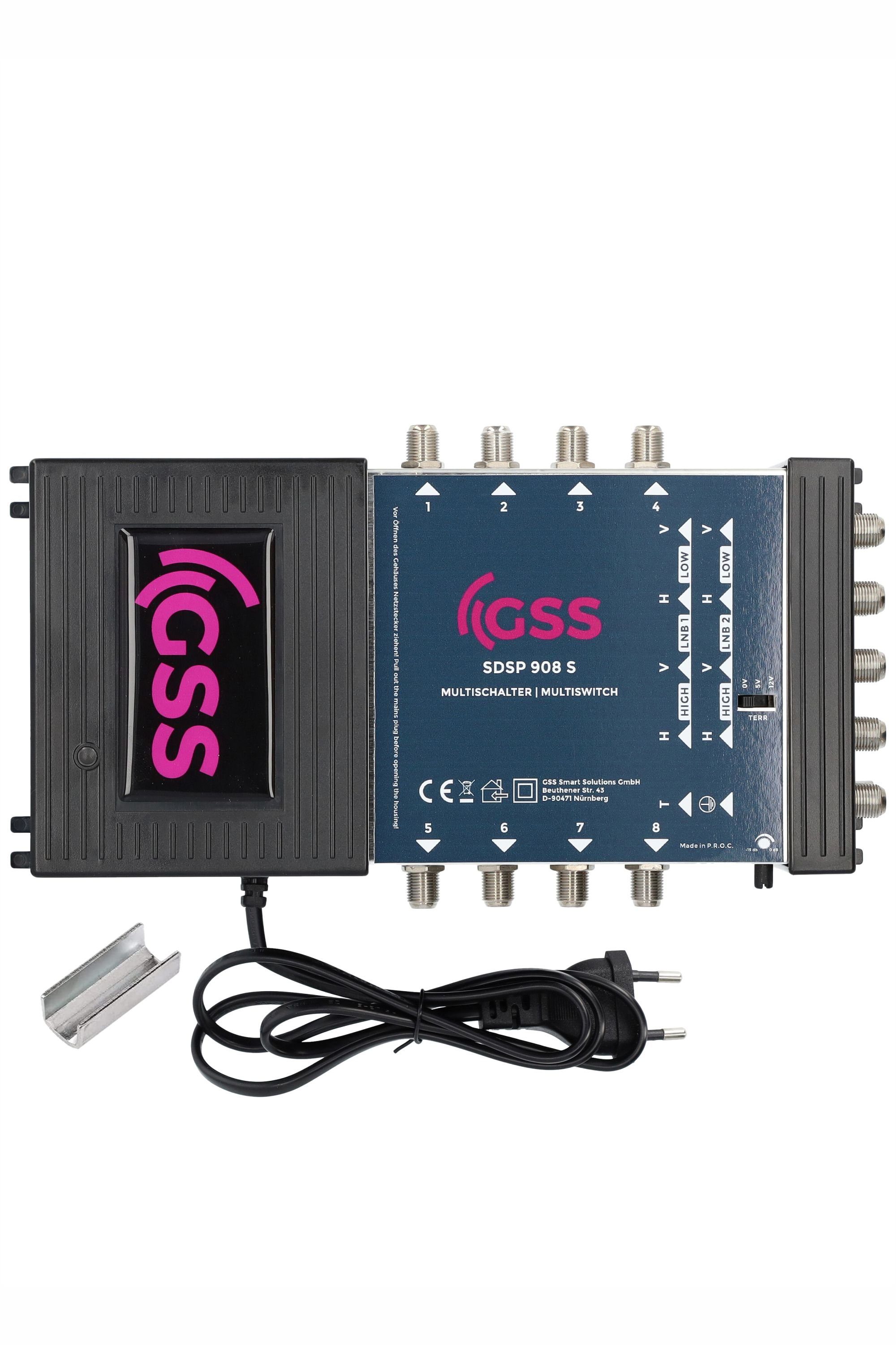 GSS SAT-Multischalter SDSP 908 S - für 2 Quad oder 2 Quattro LNB geeignet,  8 Teilnehmer 2 Satelliten, Aufdrehhilfe - Regelbare Terrestrik
