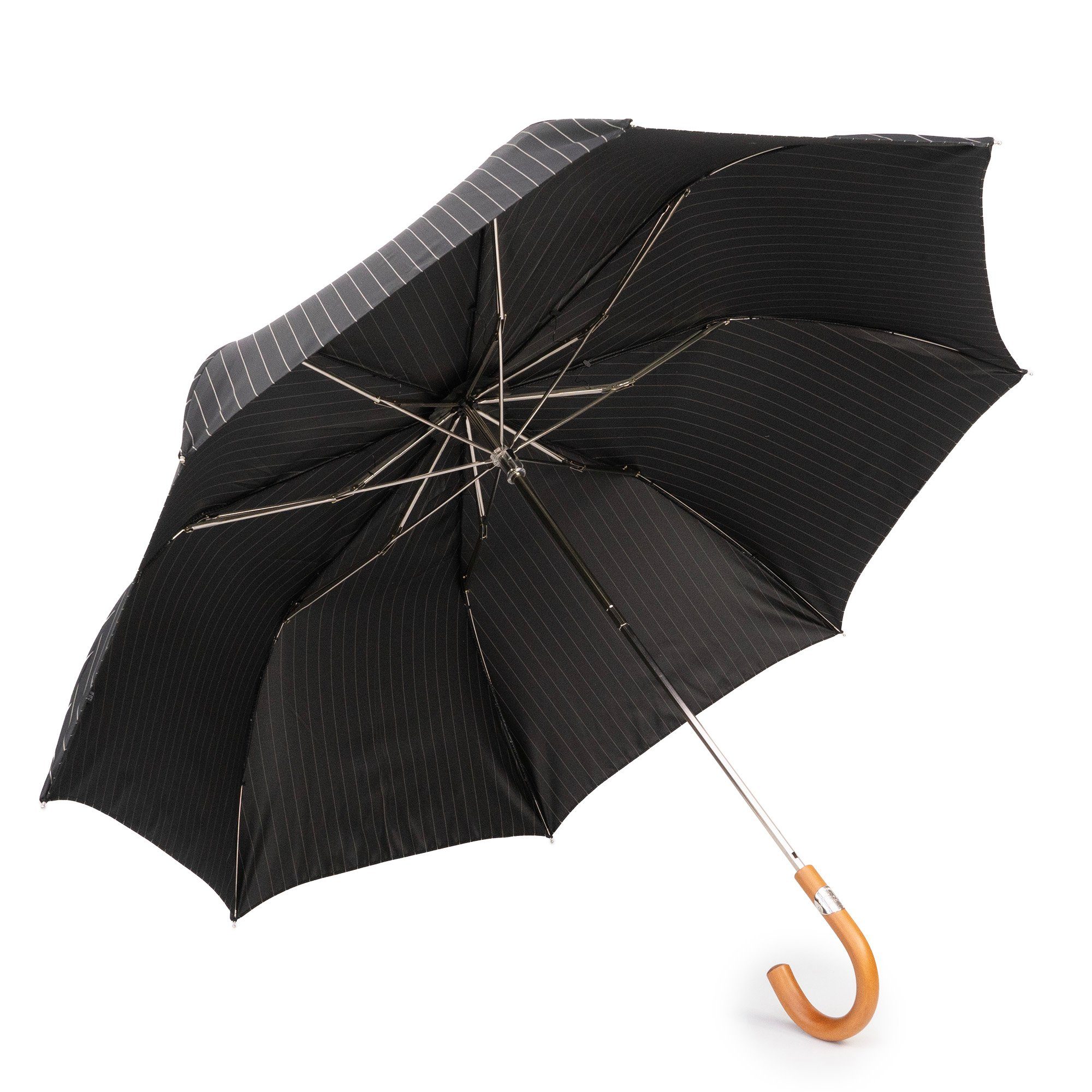 gestreift, Francesco Luxus-Regenschirm, in Holzgriff, Taschenregenschirm, Italy Handmade Maglia Schwarz