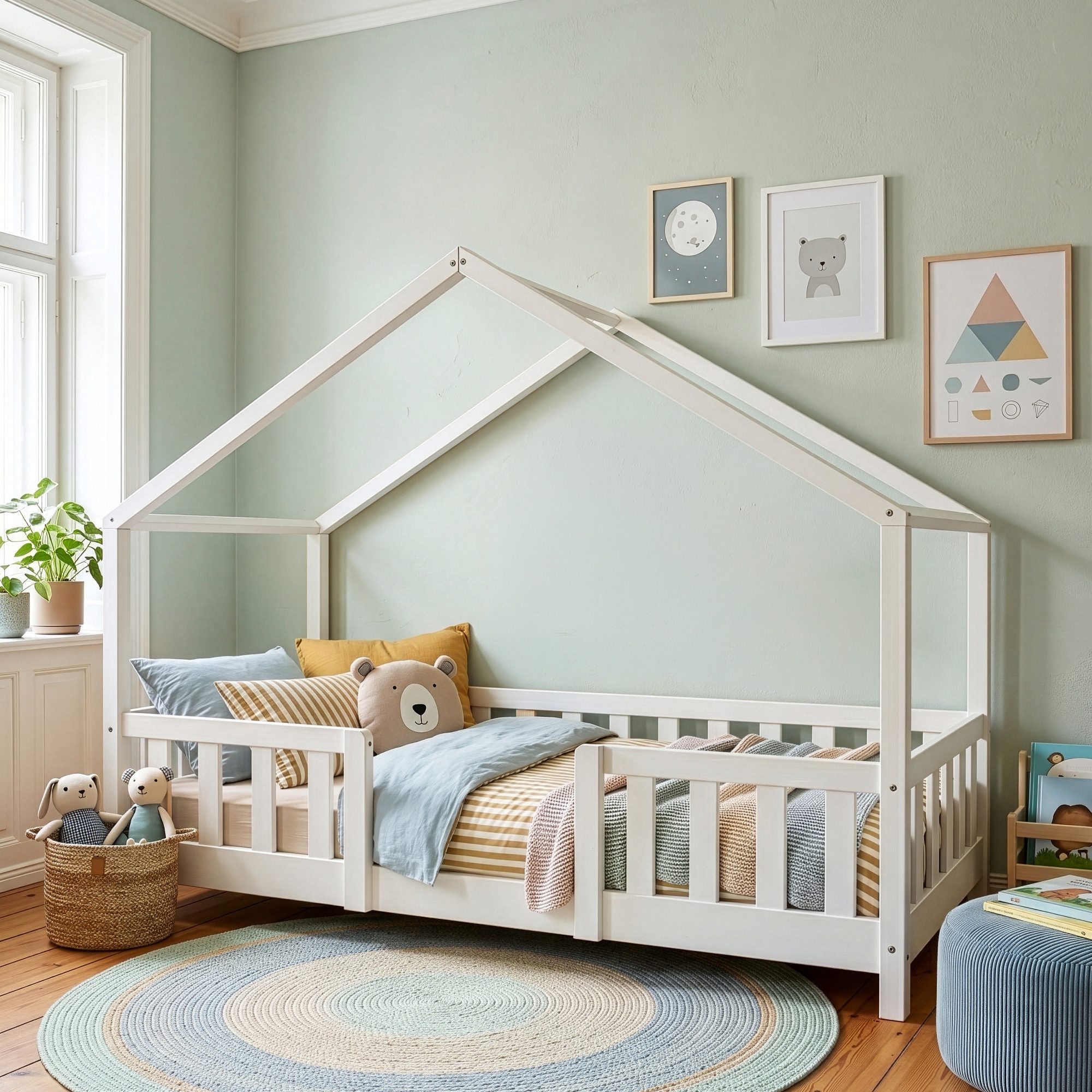 en.casa Kinderbett (Bett und Matratze), »Treviolo« mit Matratze Montessori Weiß 80x160 cm