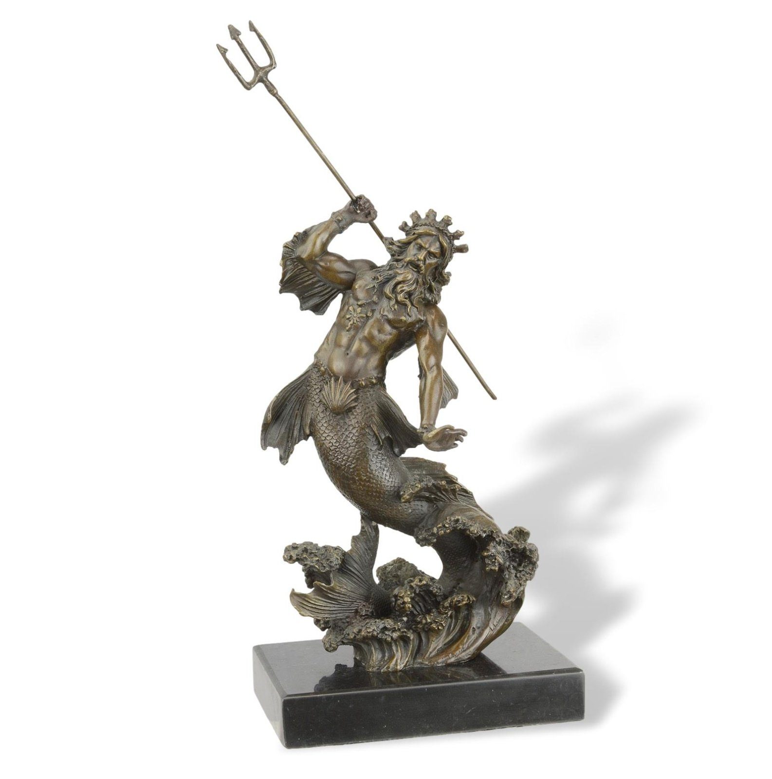 Dekoobjekt Bronzefigur Poseidon Gott des Meeres Mythologie Bronze Skulptur Antik-