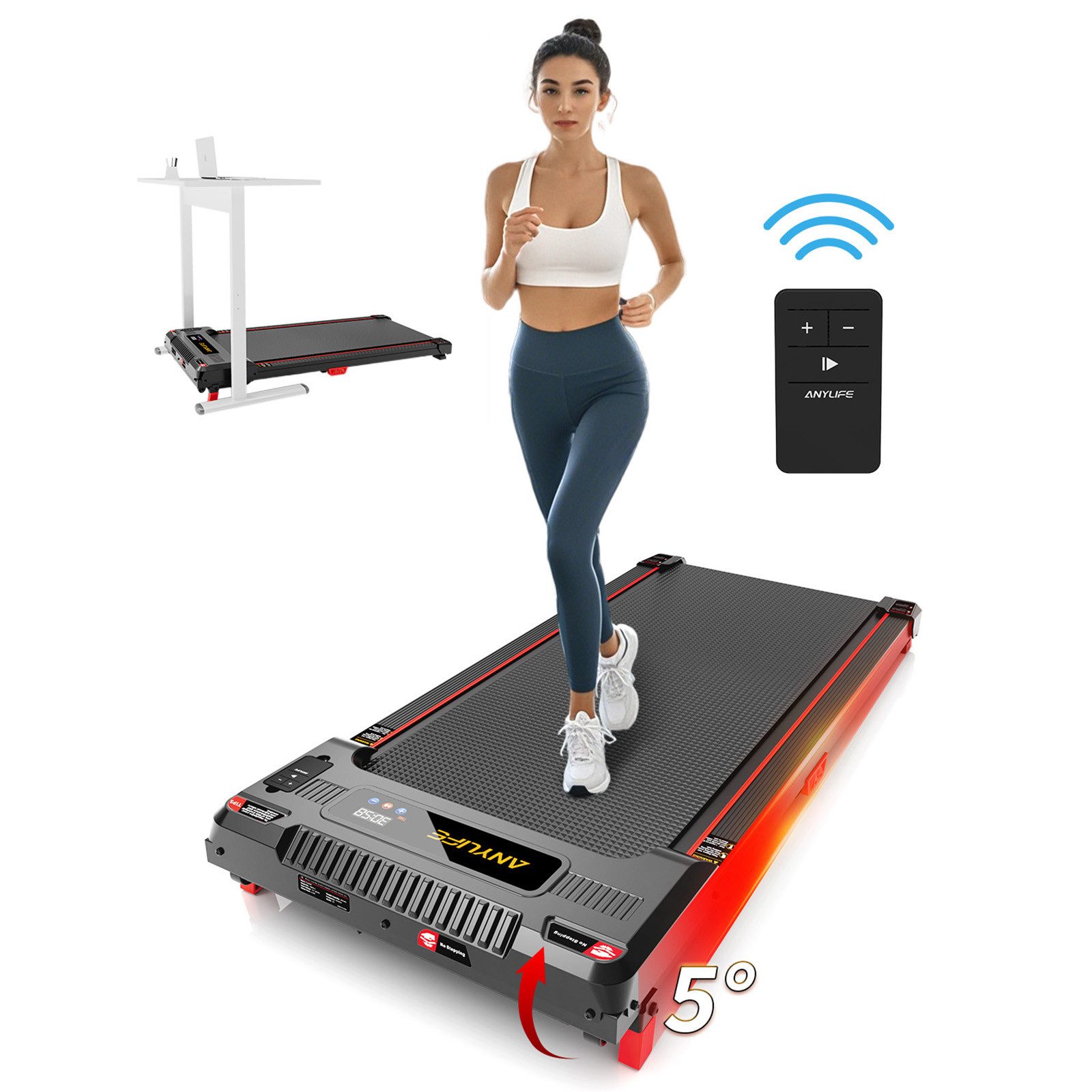 ANYLIFE Laufband Home- und Bürolaufband, Walking Pad mit 5 % Steigung (1-tlg., Maximalbelastung 150 kg), 2,5 PS Laufband, Leises Laufband mit Fernbedienung