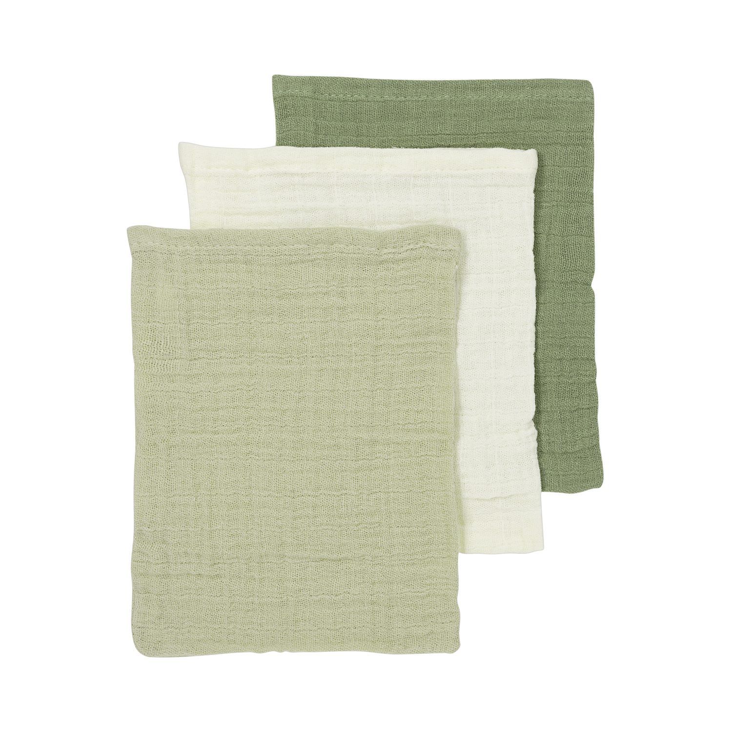 Meyco Baby Stoffwindeln Natural/Soft Olive/Olive Green (100% Baumwolle, 3-St), 20x17cm - 3-Pack