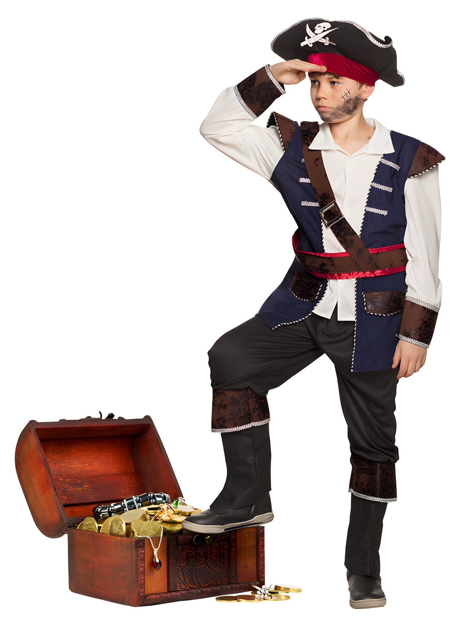 Boland Piraten-Kostüm Karibikpirat - Karneval Faschingskostüm Kinder, Detailliertes Piratenkostüm mit Hut, Oberteil, Hose und Gürtel