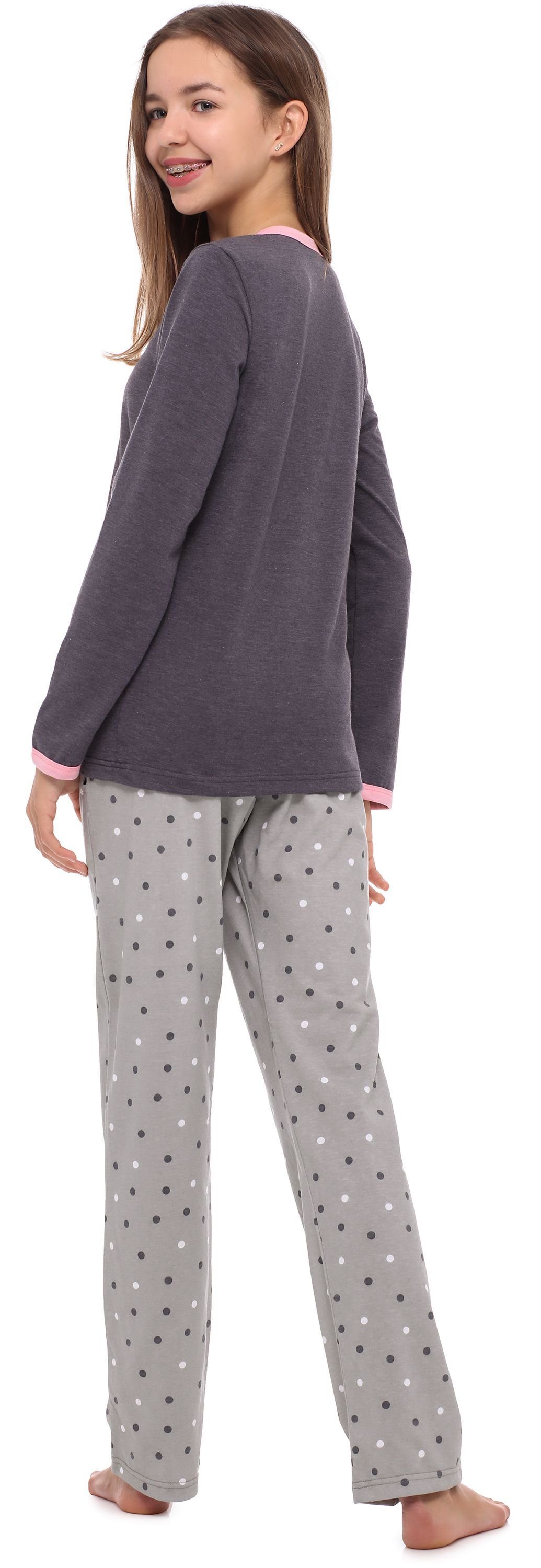 Pyjama Schlafanzug Schlafanzug Style MS10-192 Merry Zweiteilieger Winter Lang Dunkelmelange/Grau Damen