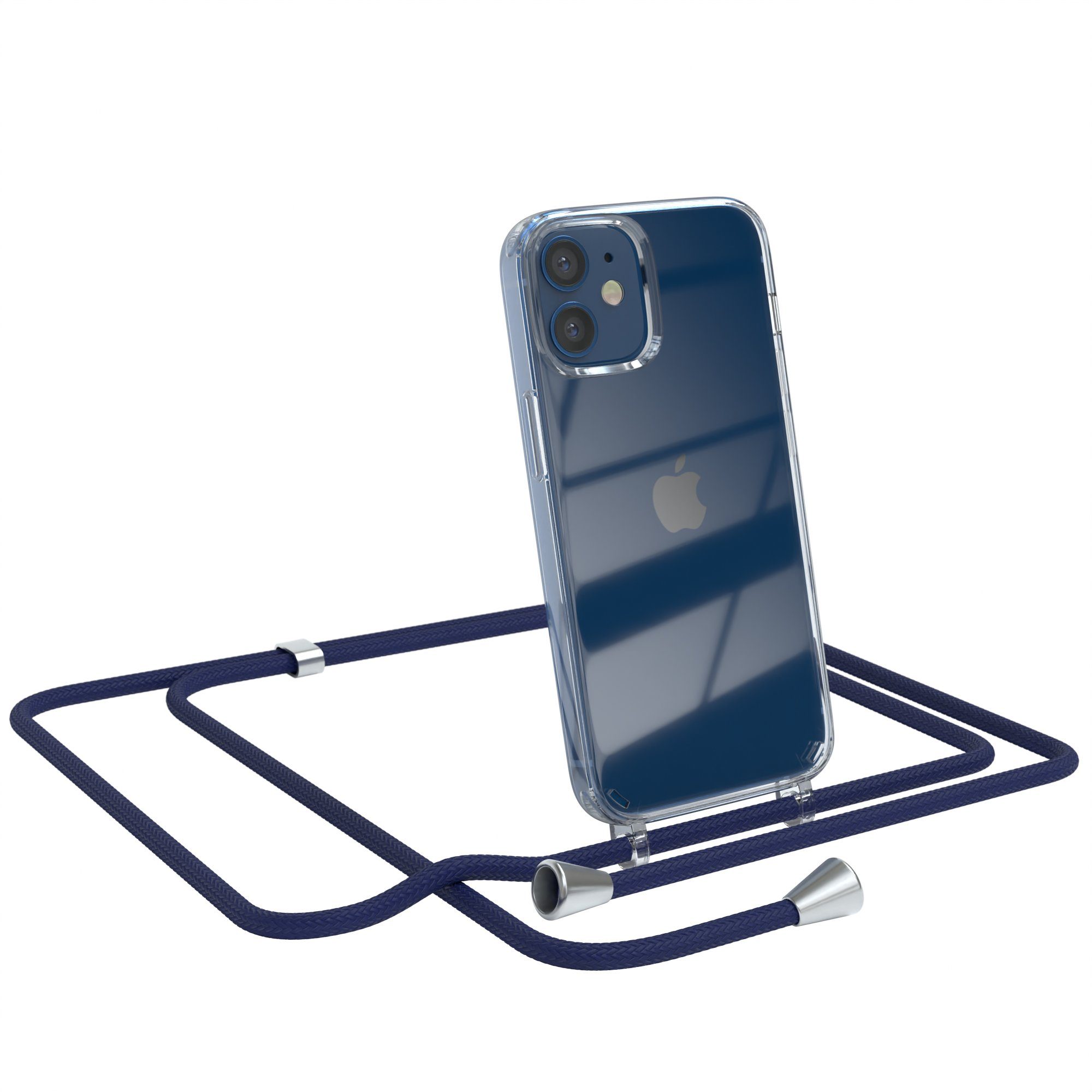 EAZY CASE Handykette Hülle mit Kette für Apple iPhone 12 Mini 5,4 Zoll, Kette zum Umhängen Backcover Etui Schutzhülle Hülle mit Band Case Blau