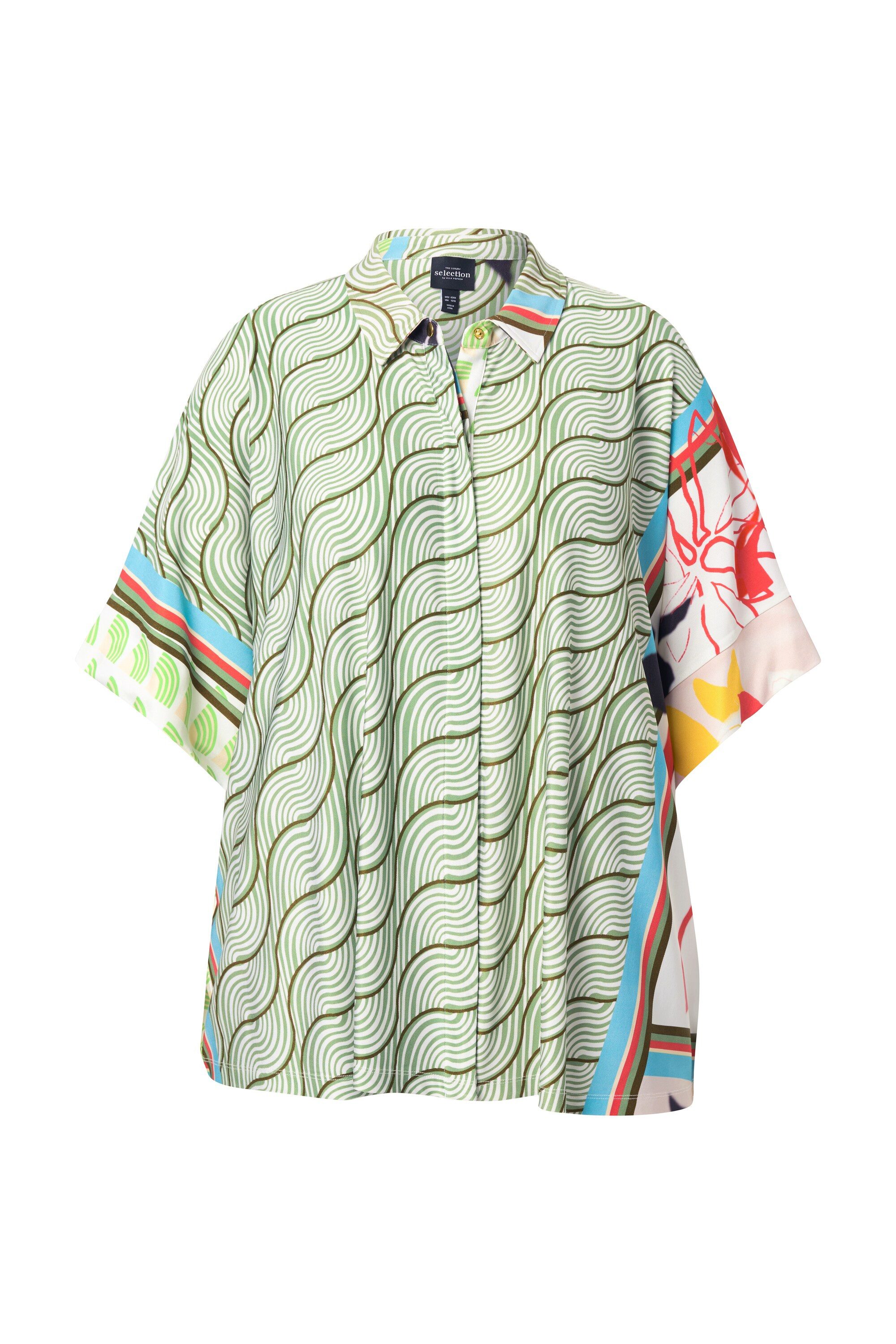 Ulla Popken Druckbluse Slinkybluse Patch-Design Hemdkragen günstig online kaufen