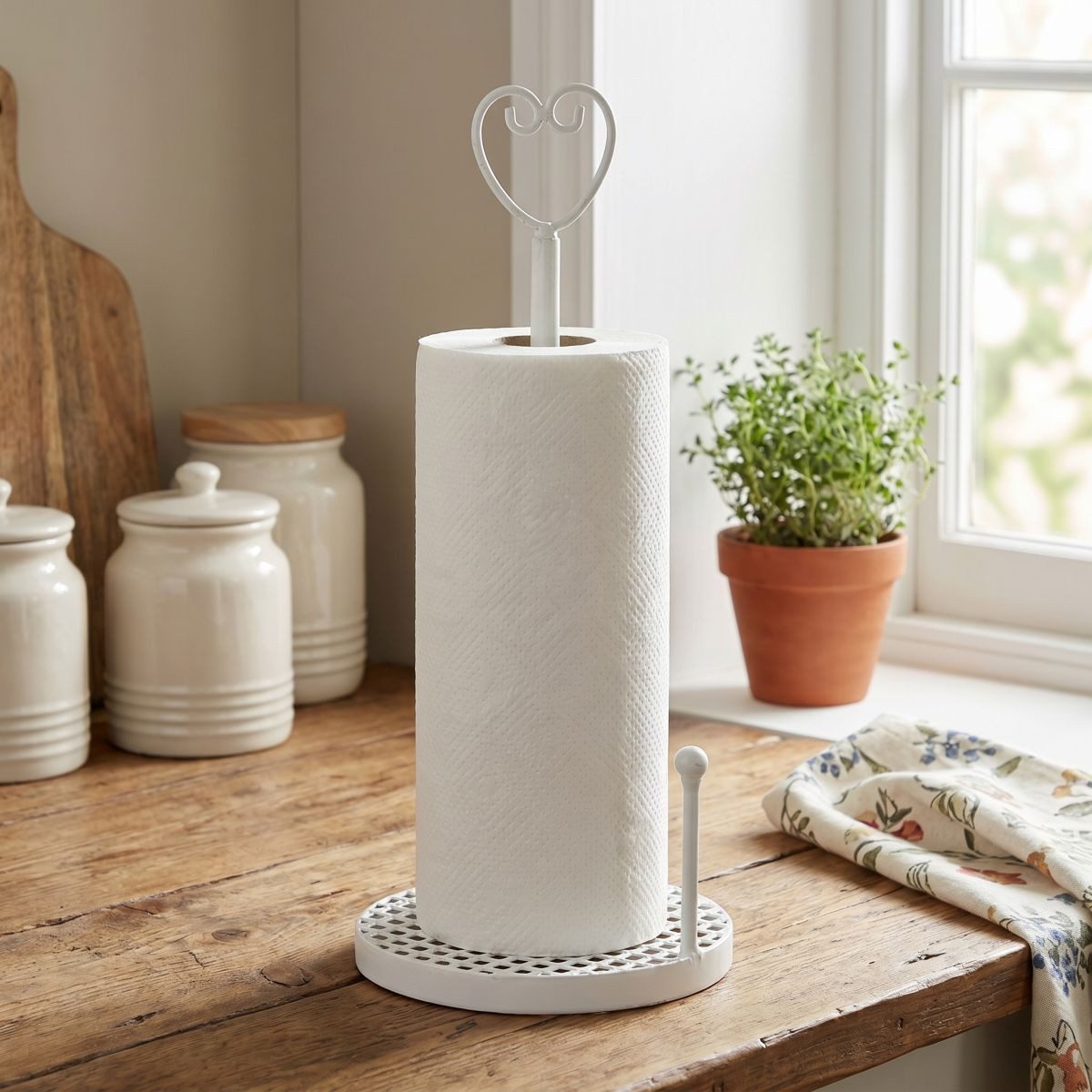Ambiente Haus Küchenrollenhalter Küchenrollenständer Herz in Antikweiß, (1-St), Halter für Küchenrollen