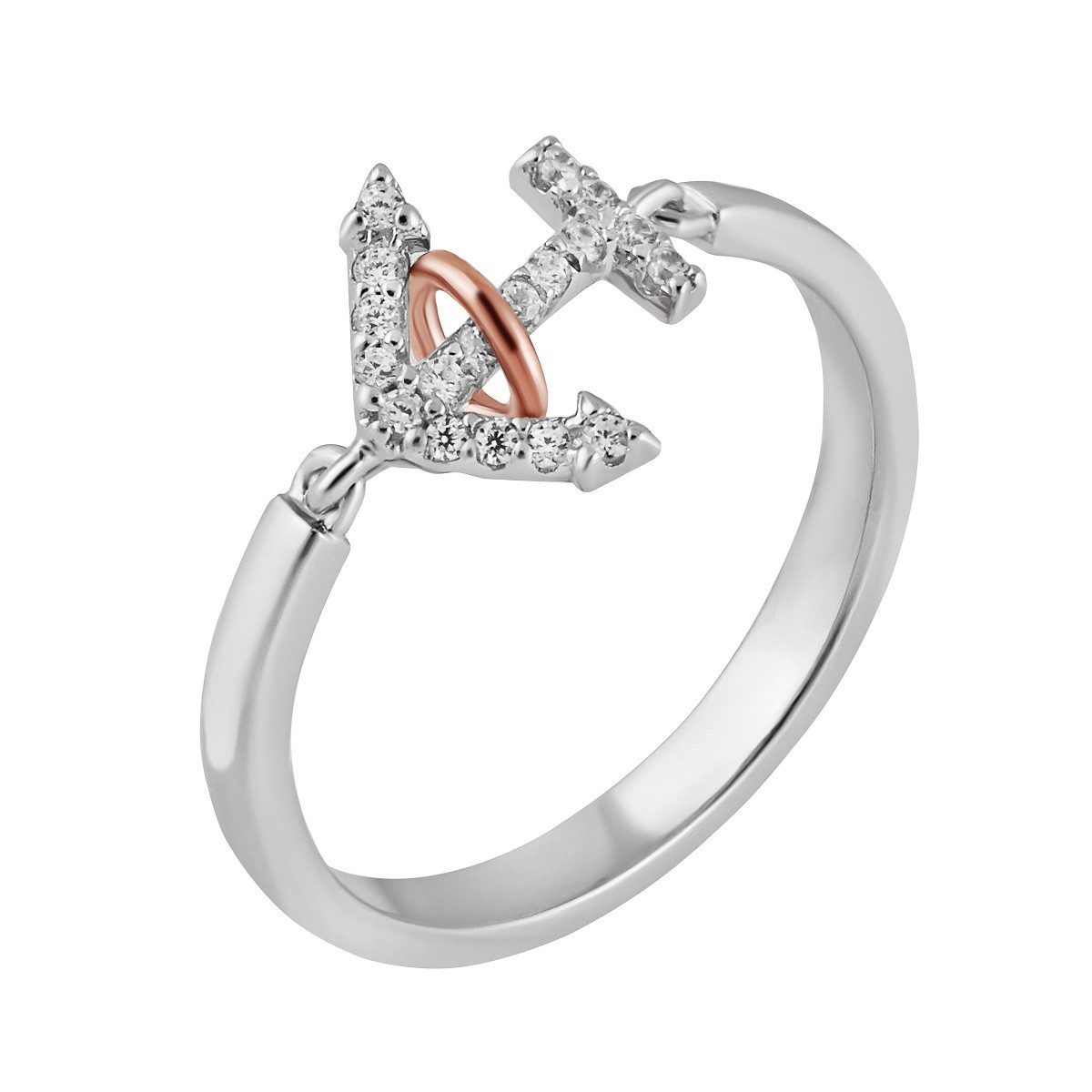 Reflexion Diamonds Silberring 925/- mit beweglichem Ankerelement verziert mit funkelnden Zirkonia, Damen Ring mit Zirkonia (synth)