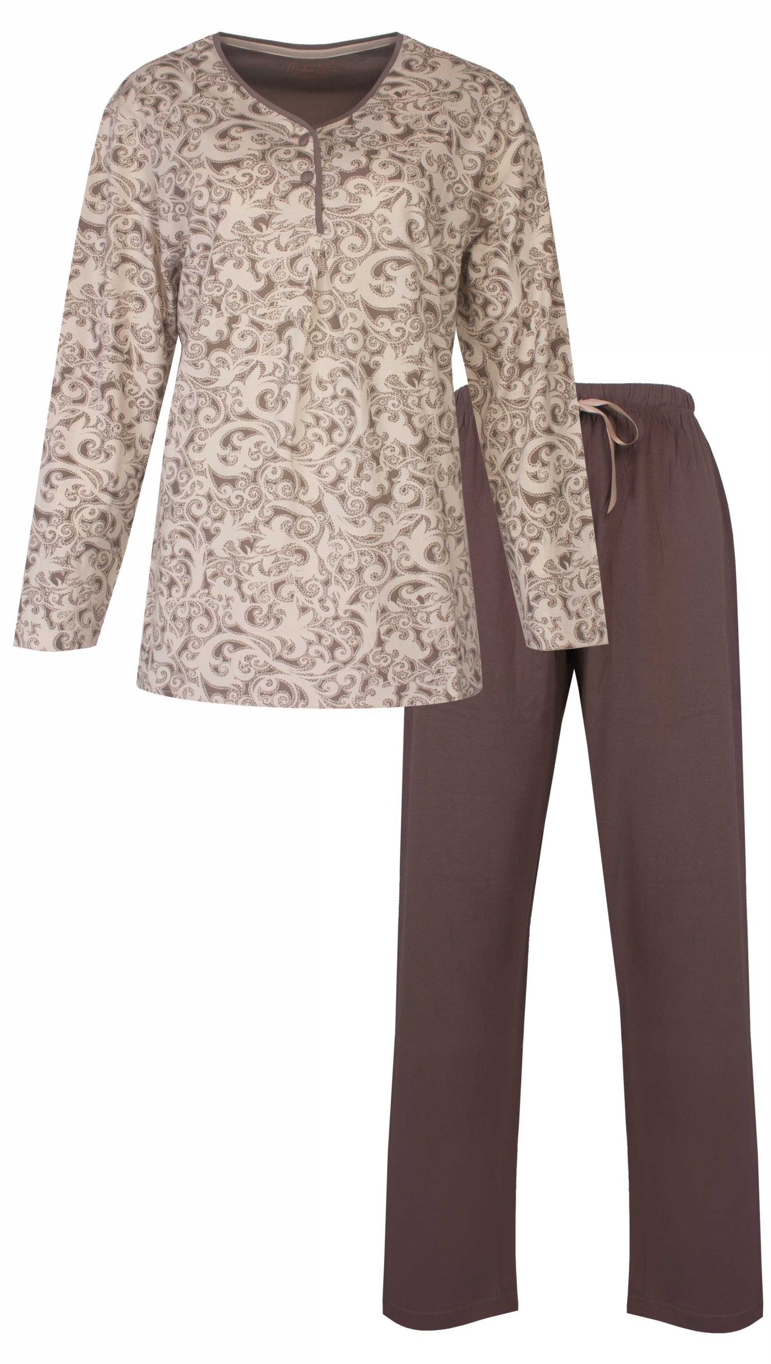 Damen Schlafanzug Set Lang - 2-teiliger Pyjama Mit V-Ausschnitt & Taschen