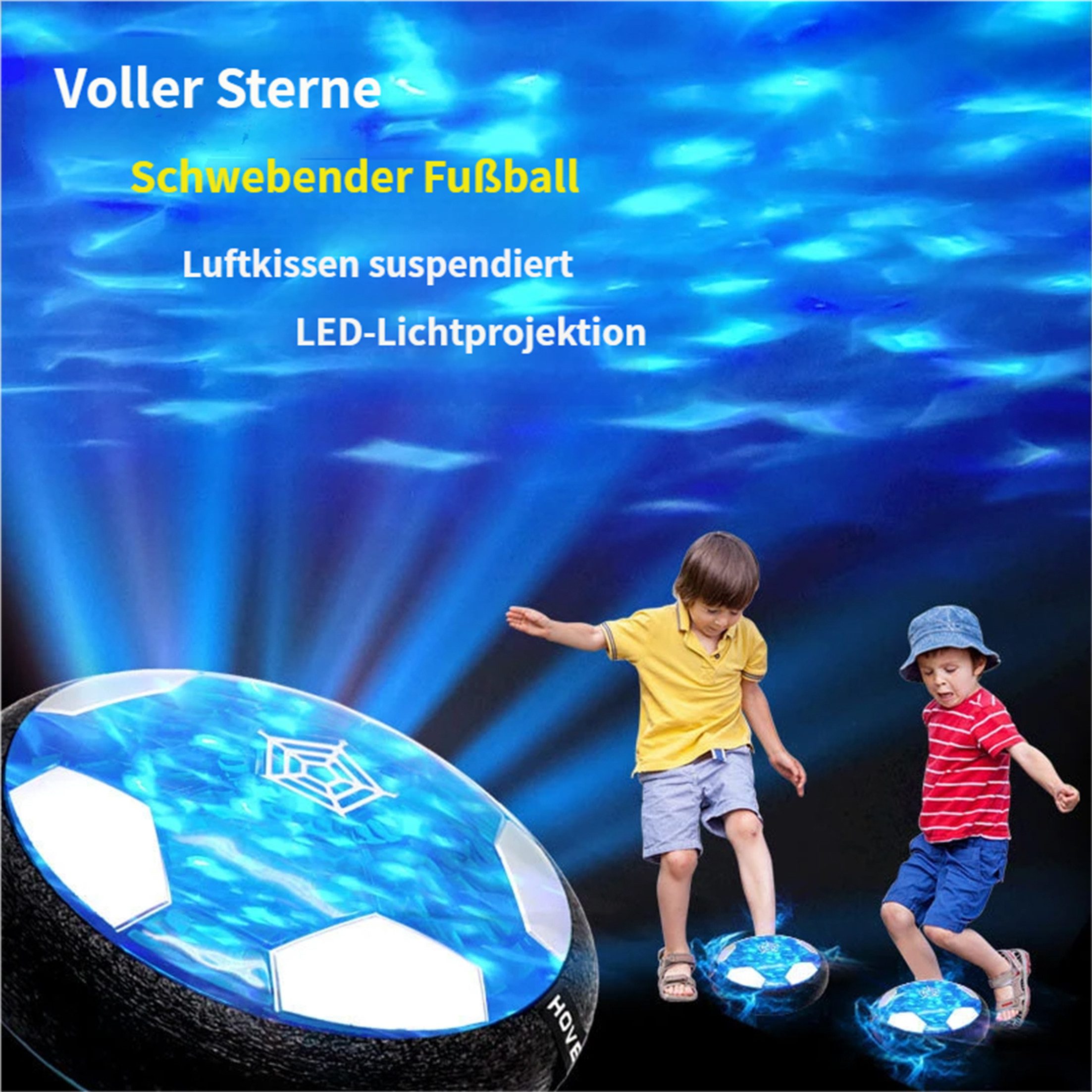 KINSI Spielball Wiederaufladbarer Hoverball mit LED Sternenhimmel Projektion, Luftkissen Fußball für Kinder, Indoor Spielzeug mit USB-Ladung
