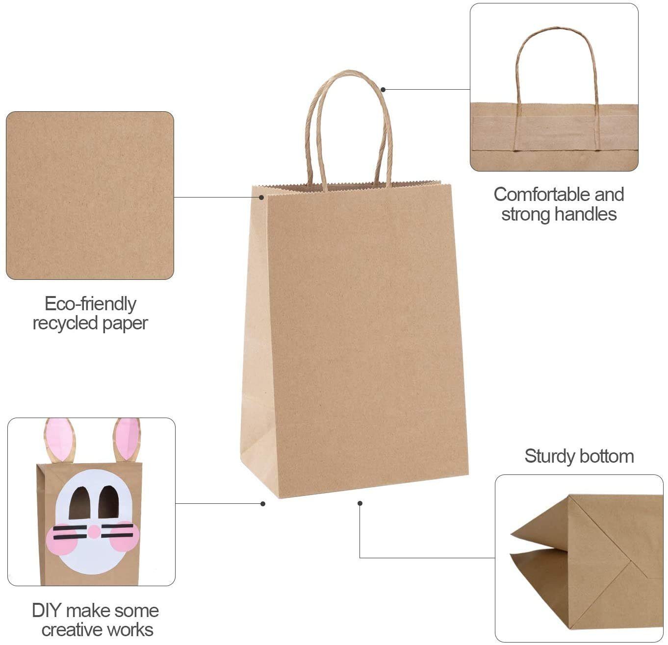 Switory Geschenkpapier Kraft Geschenktüten mit Griff, Papiertüten, Papier Kraft Tragetasche, (100St), 13cm x 9,5cm x 20cm