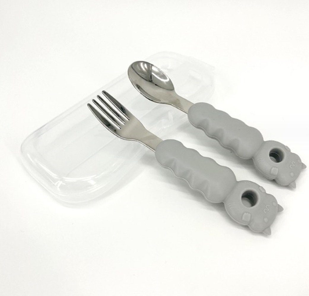XDeer Kinderbesteck Baby Besteckset - mit Kindergabel & Babylöffel Edelstahl mit Silikon, 1 Personen
